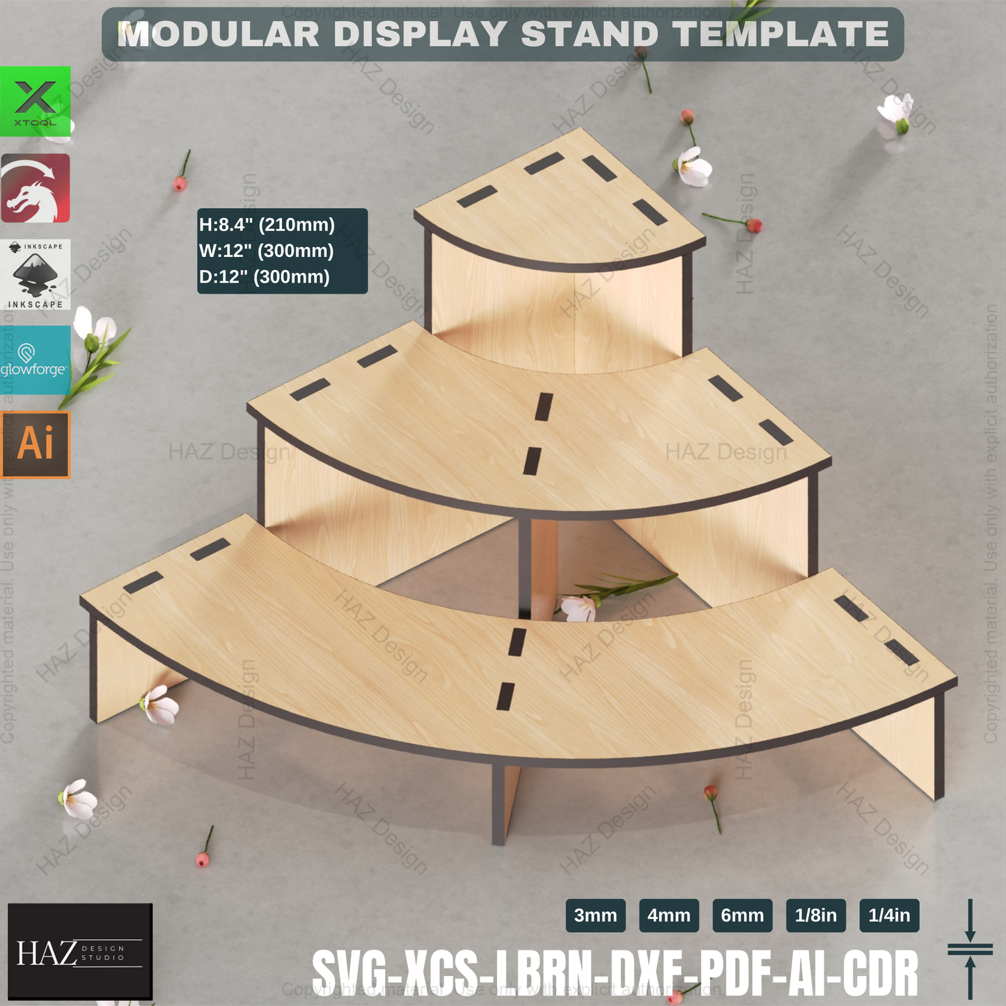 Laser Cut Multi-Purpose Display Stand - Retail Shelf, Plant Stand SVG Template,3-Tier Modular Display Stand 423