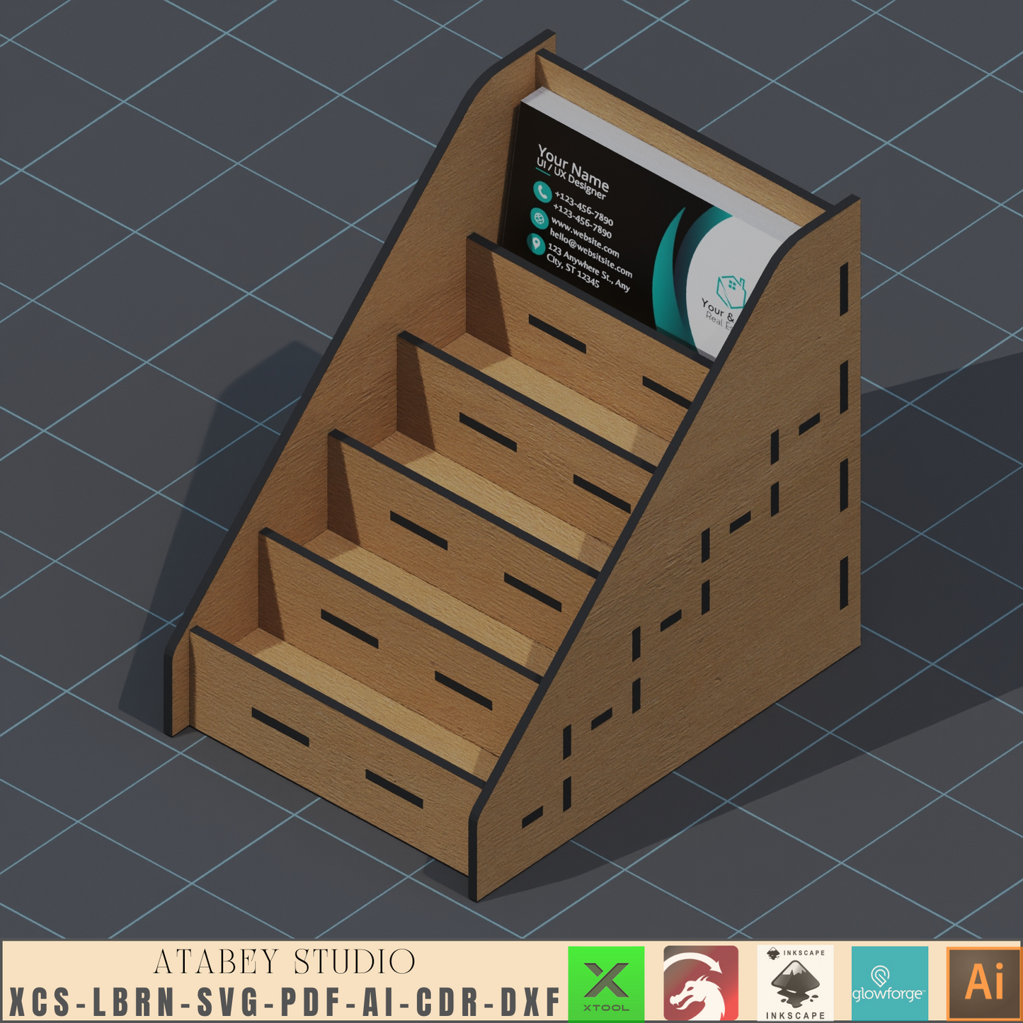 Elevate Your Networking: Laser Cut Wood Business Card Display - Sleek Organizer & SVG File 563
