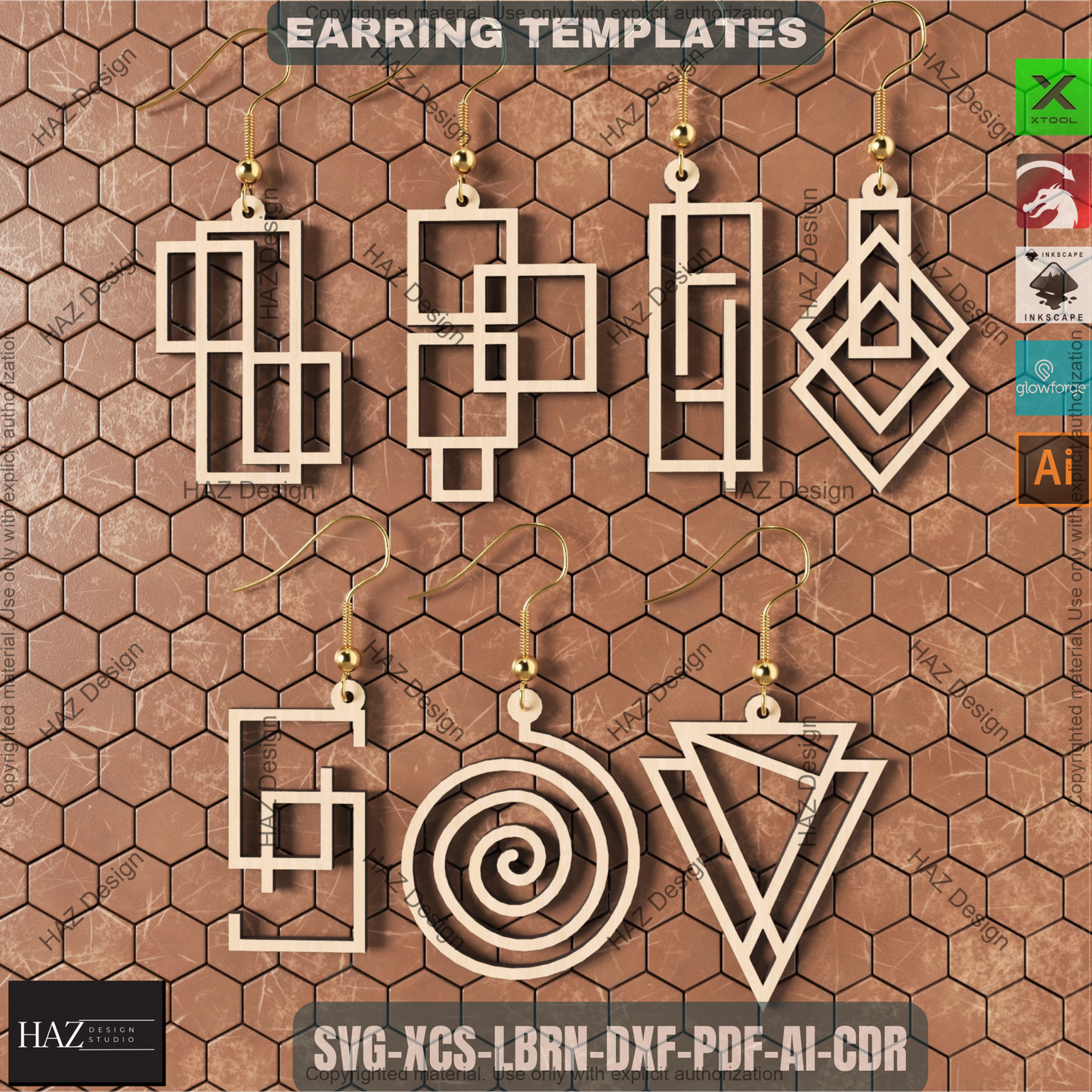 DIY Earring Laser Cut Files, Geometric Jewelry Design Bundle for Small Business, Wood Earring Templates for Xtool, Cricut and Silhouette 459