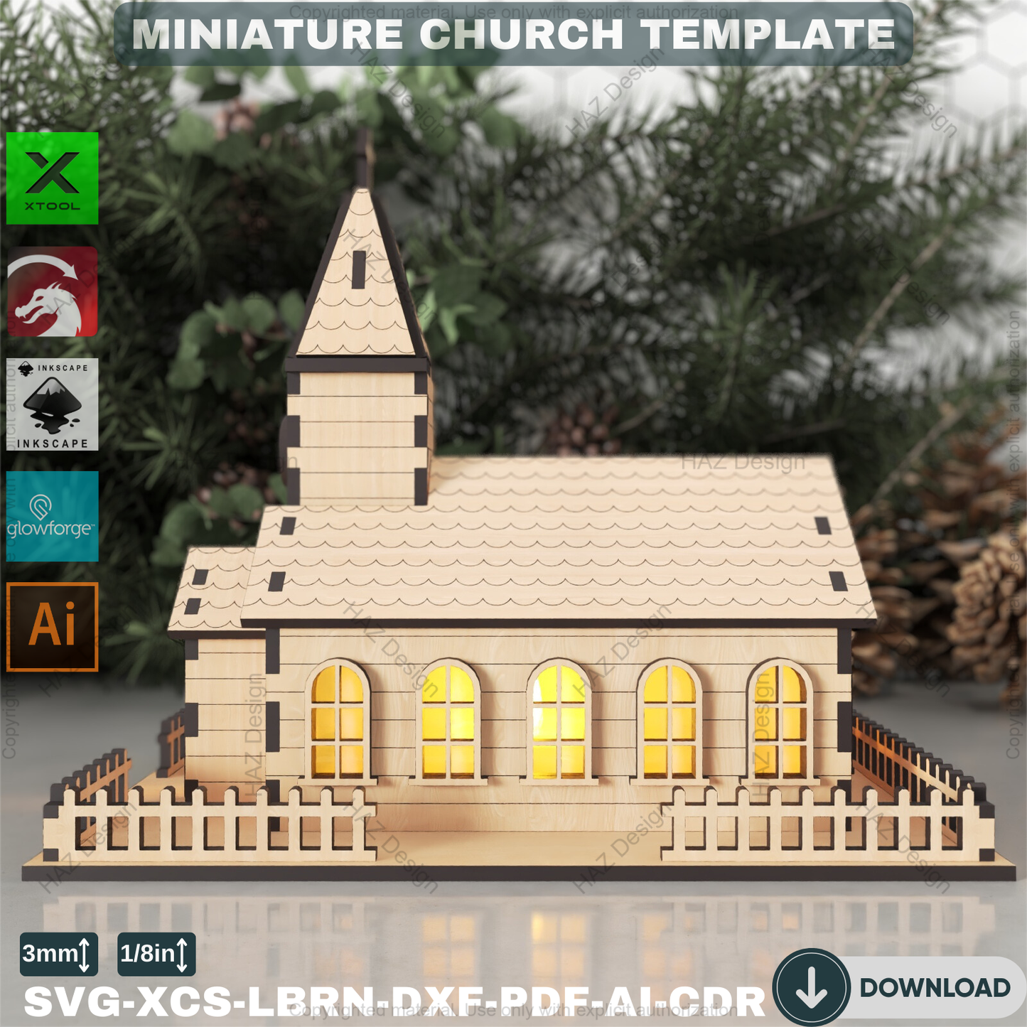 Laser Cut Miniature Church File - Detailed 3D Wooden Model for Decor - Digital Building Plan,Miniature Church Template for Glowforge & xTool 881