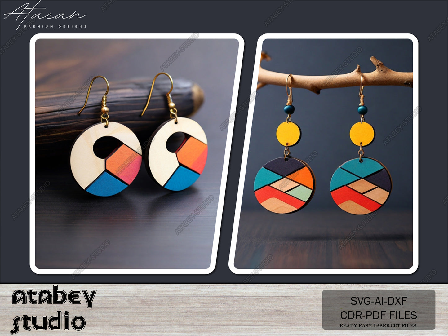 Chic Rainbow Striped Wooden Earrings - Elegant Laser Cutting Files for DIY Fashion 585