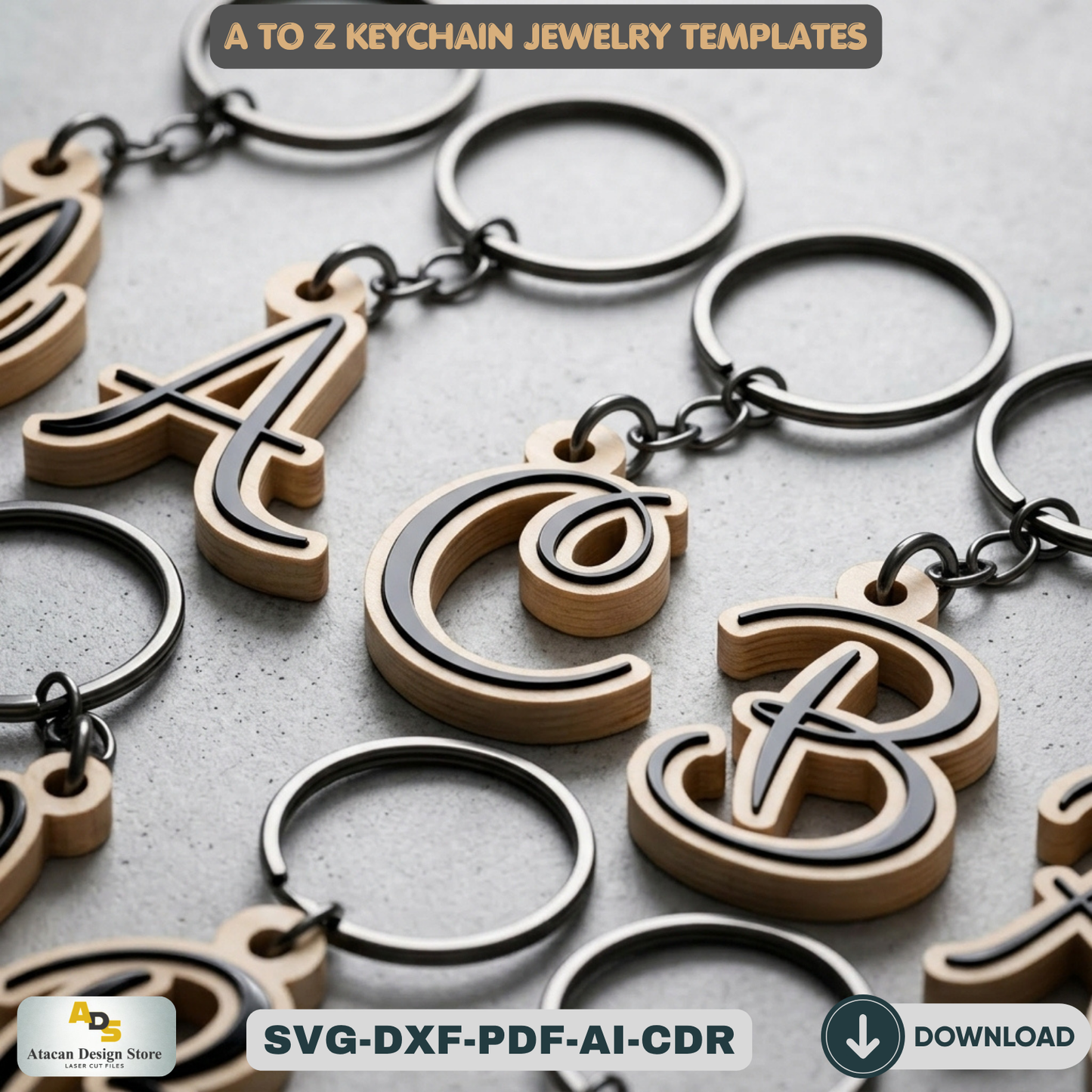 Alphabet key chain, necklace, jewelry SVG files / Letter Laser cut files / Glowforge, Cricut Digital download 382