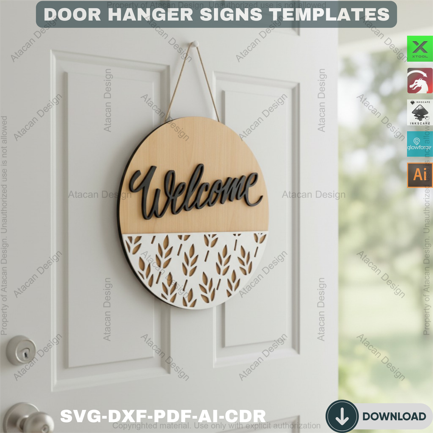 Welcome Door Hanger Designs - 8 Elegant Patterns Laser Cut Wood Signs 114