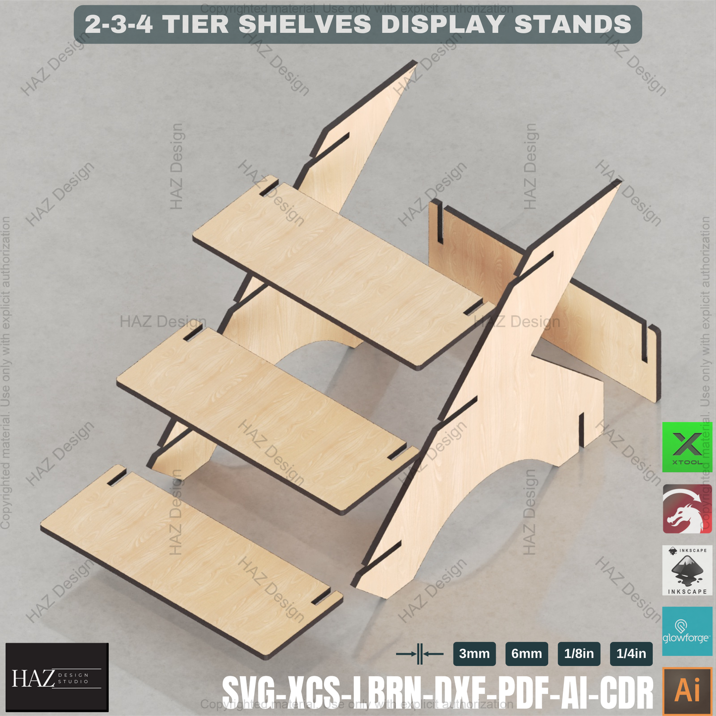 Laser Cut Tiered Display Stand Set | 2, 3 & 4 Shelf Options | Craft Fair & Retail Riser Files 438