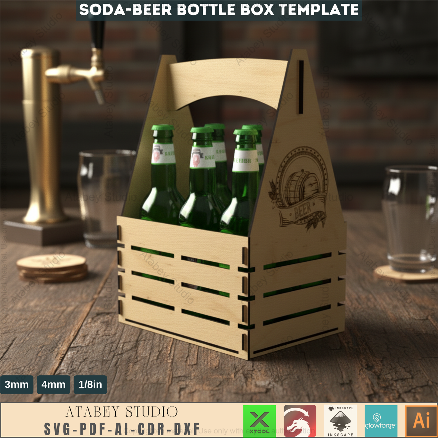 Beer Caddy Laser Cut Files / Beer Carrier Box / Fathers Day Gift / Bottle Box Laser Cut Files SVG, DXF, CDR Download 545