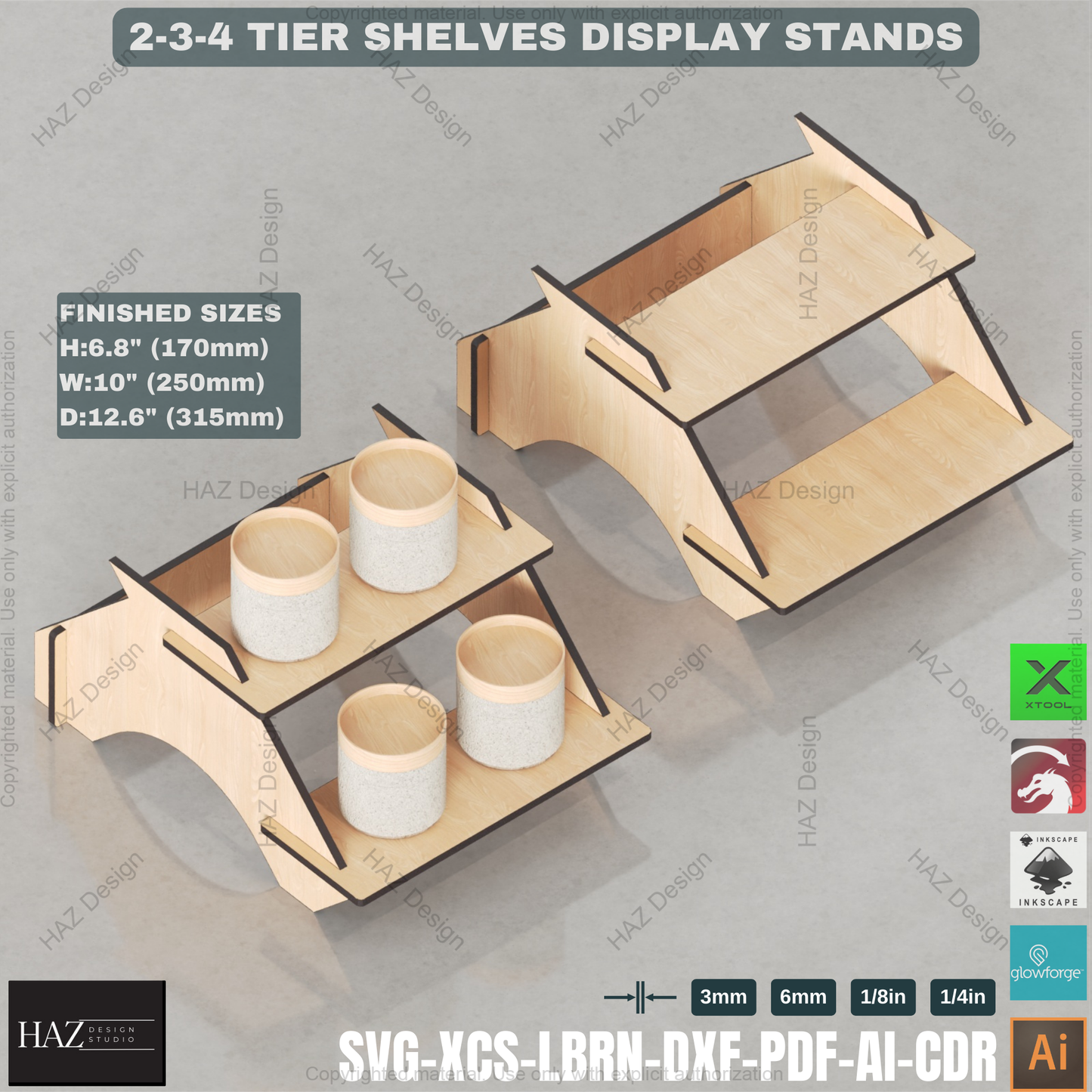 Laser Cut Tiered Display Stand Set | 2, 3 & 4 Shelf Options | Craft Fair & Retail Riser Files 438