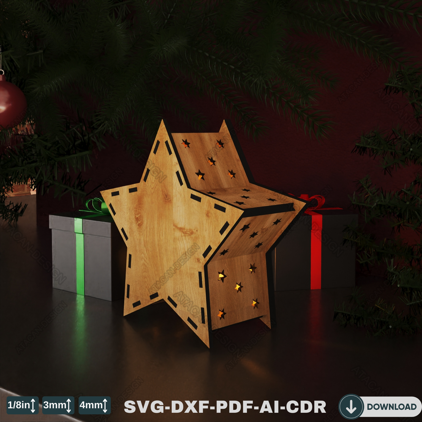 Star Laser Cut Christmas Lantern - Reindeer and Tree Winter Night Light Candle Holder 775