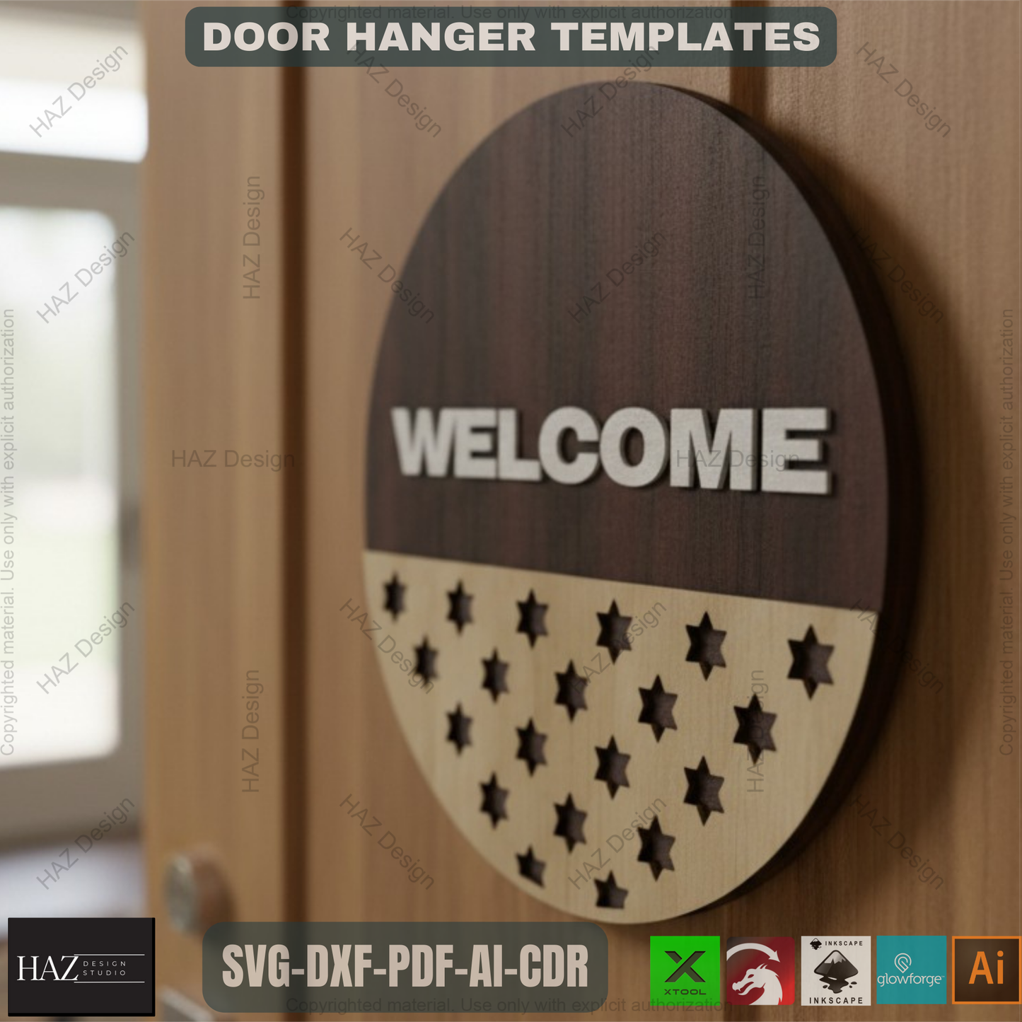40x Door Hanging Signs with Patterns SVG Bundle, Laser Cut Welcome Door Hanger Templates, Digital Files for Glowforge Xtool Laser CNC 475