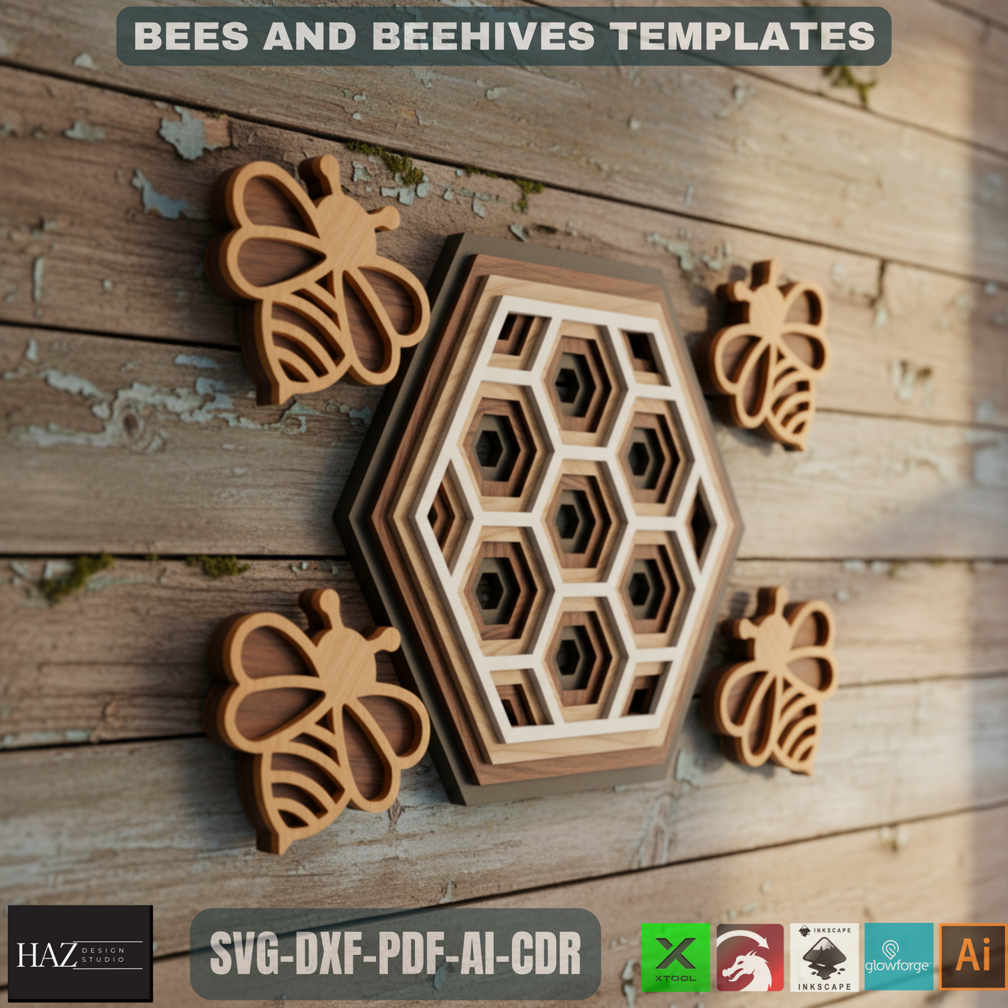 Layered Bee & Honeycomb SVG for Laser Cut, Beehive Decor, Digital Download, Glowforge Xtool Laser Files 324