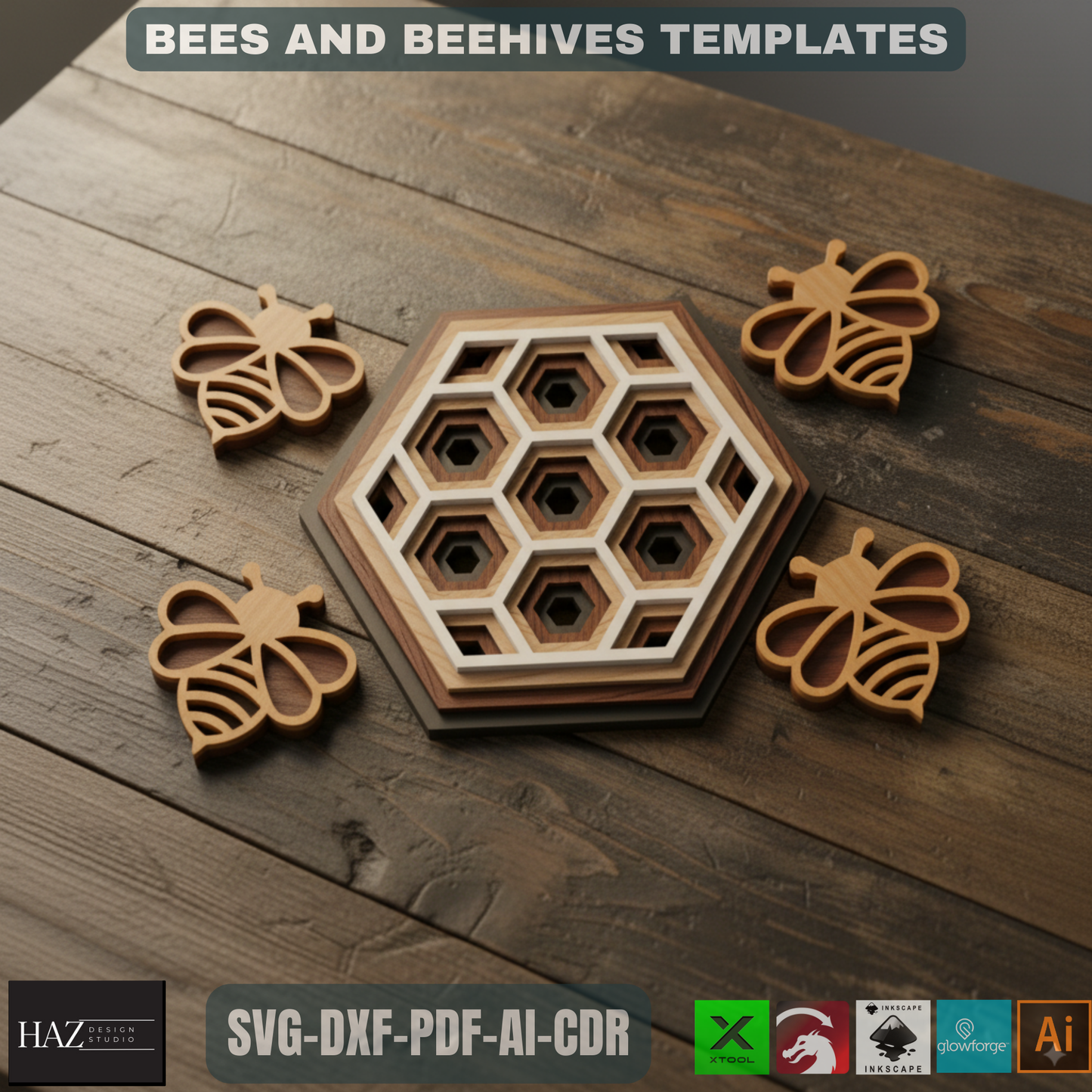 Layered Bee & Honeycomb SVG for Laser Cut, Beehive Decor, Digital Download, Glowforge Xtool Laser Files 324
