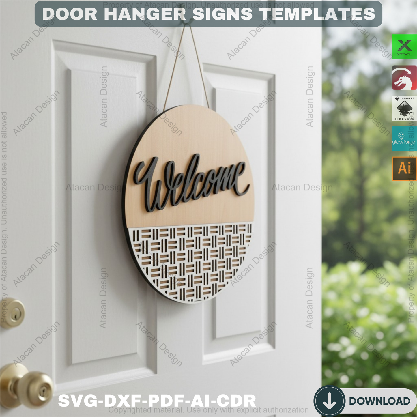 Welcome Door Hanger Designs - 8 Elegant Patterns Laser Cut Wood Signs 114