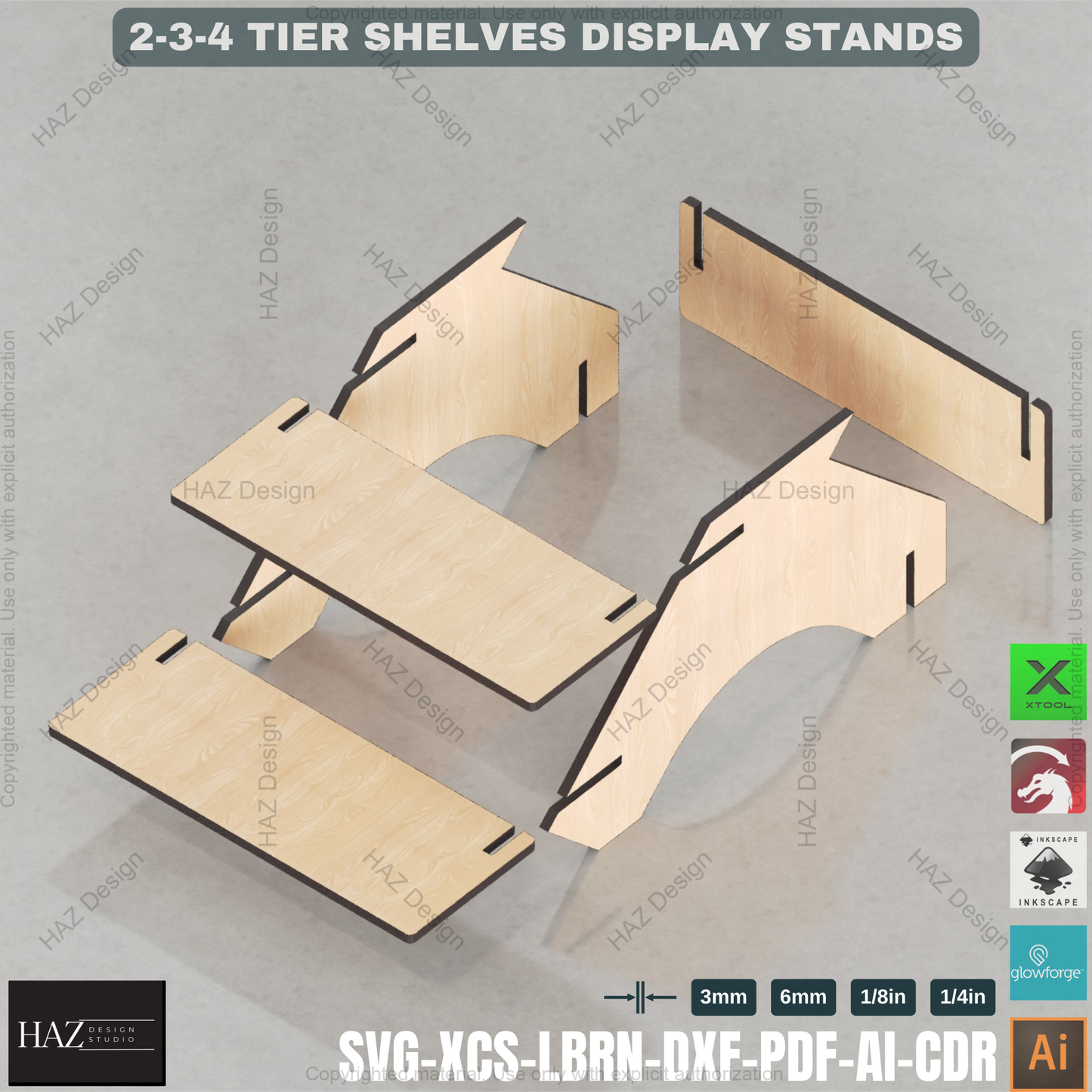 Laser Cut Tiered Display Stand Set | 2, 3 & 4 Shelf Options | Craft Fair & Retail Riser Files 438