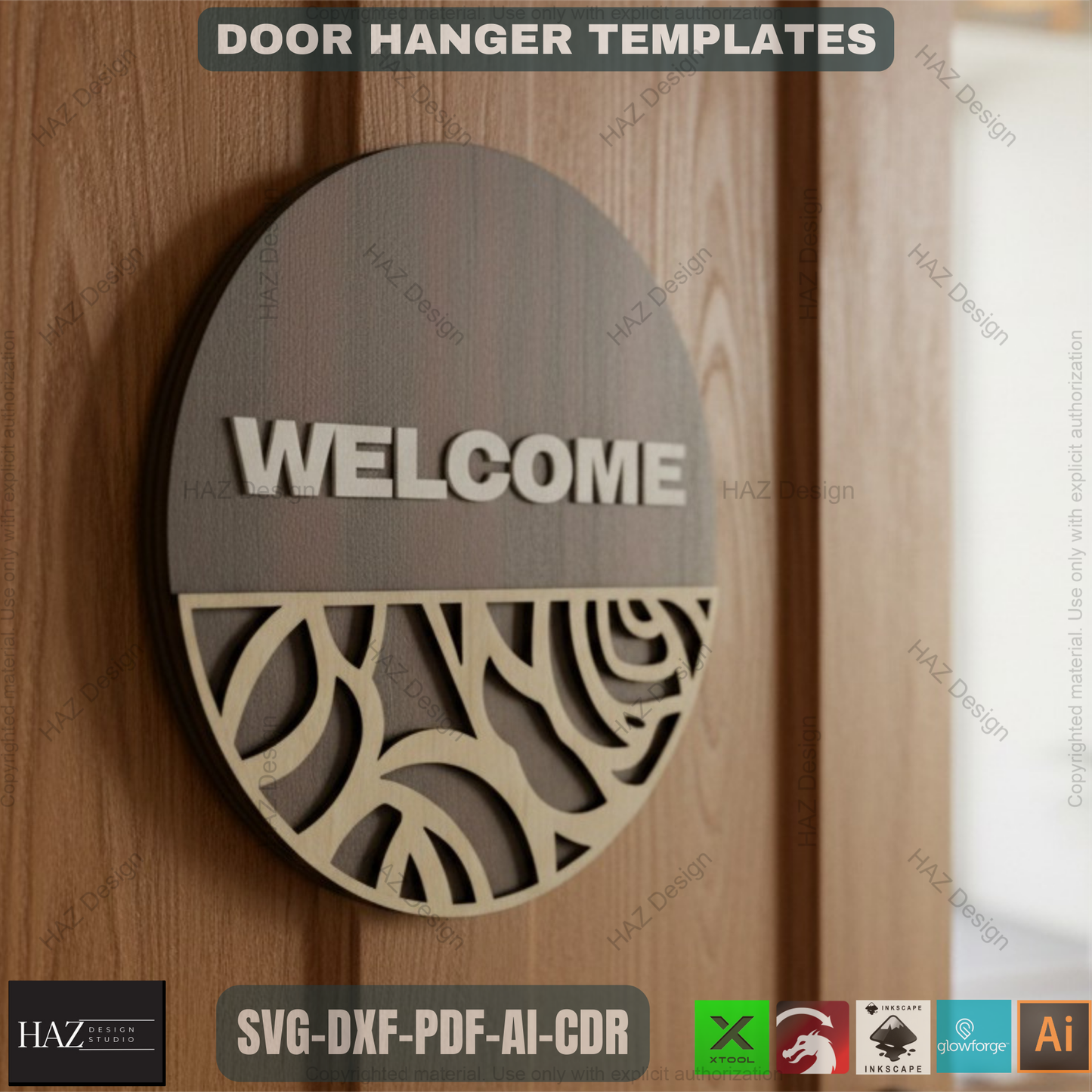 40x Door Hanging Signs with Patterns SVG Bundle, Laser Cut Welcome Door Hanger Templates, Digital Files for Glowforge Xtool Laser CNC 475
