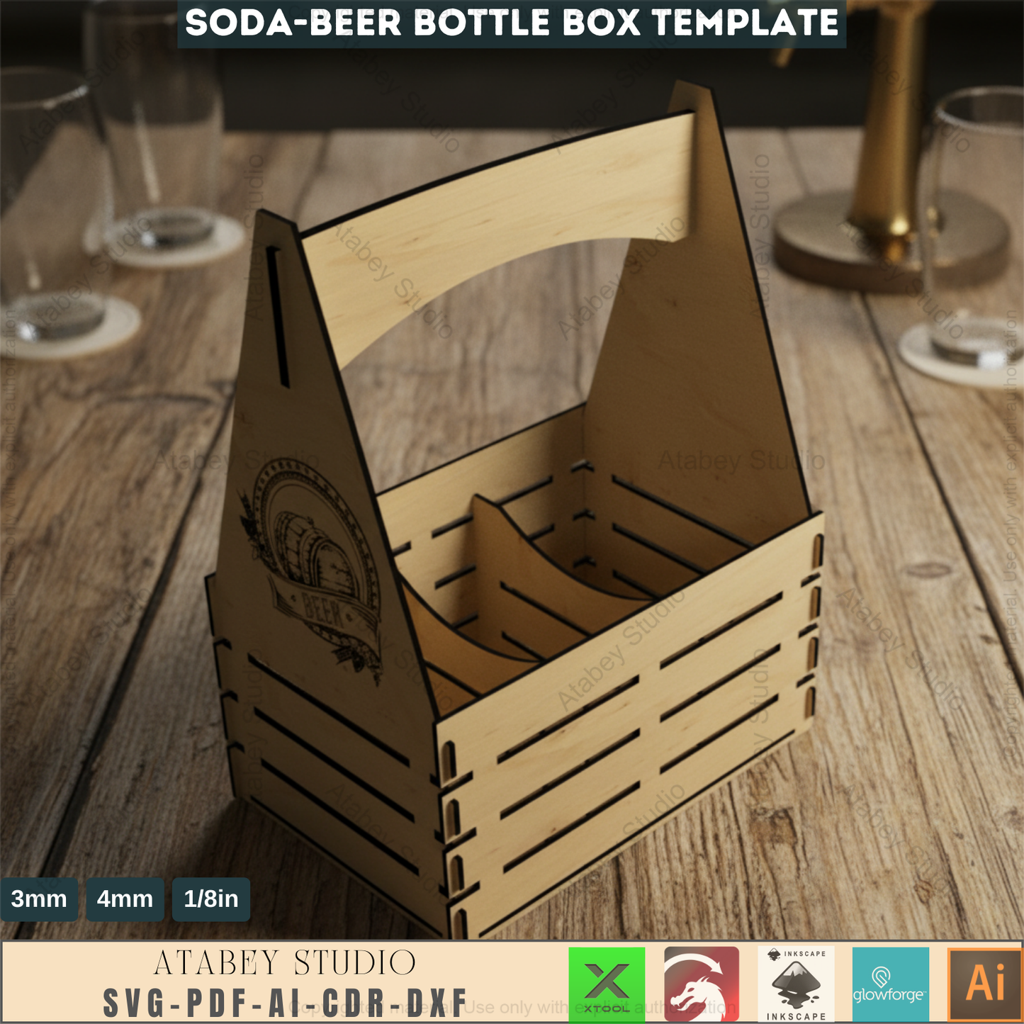 Beer Caddy Laser Cut Files / Beer Carrier Box / Fathers Day Gift / Bottle Box Laser Cut Files SVG, DXF, CDR Download 545