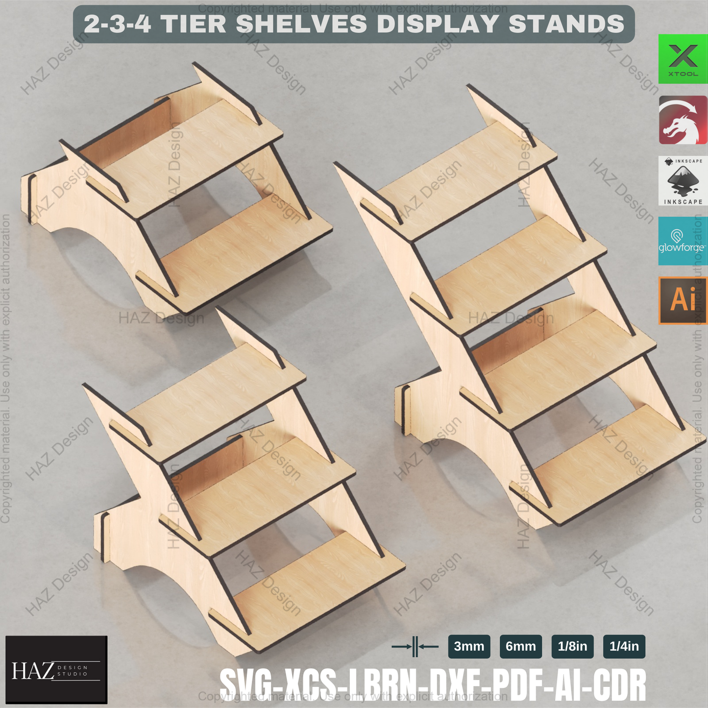 Laser Cut Tiered Display Stand Set | 2, 3 & 4 Shelf Options | Craft Fair & Retail Riser Files 438