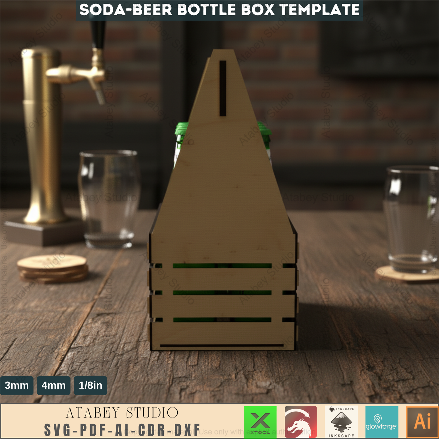 Beer Caddy Laser Cut Files / Beer Carrier Box / Fathers Day Gift / Bottle Box Laser Cut Files SVG, DXF, CDR Download 545