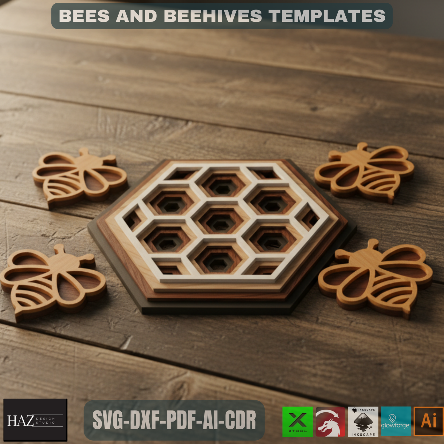 Layered Bee & Honeycomb SVG for Laser Cut, Beehive Decor, Digital Download, Glowforge Xtool Laser Files 324