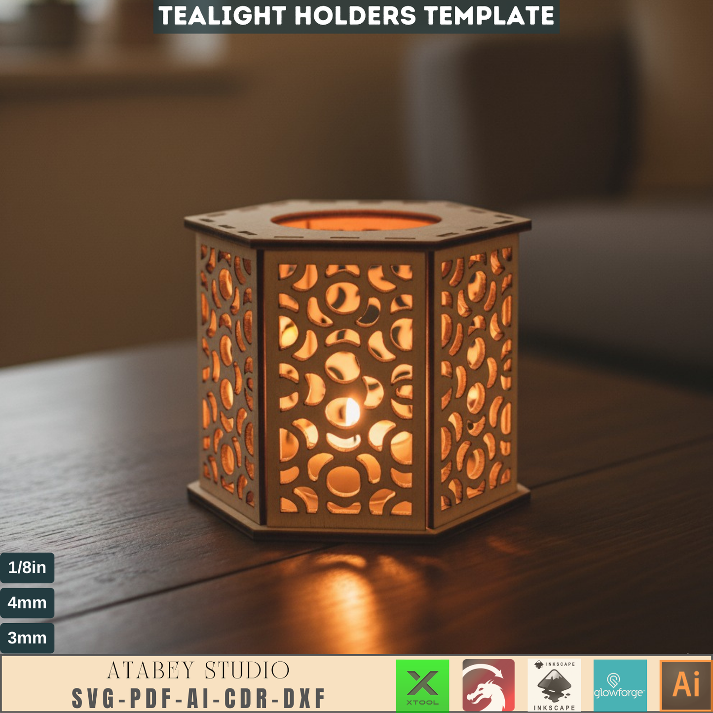 Laser Cut Tealight Holder SVG, Lantern Template Digital File, DIY Candle Decor Glowforge Xtool Ready, Wooden Luminary 543