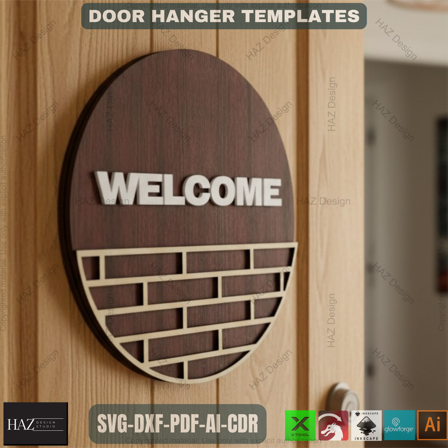 40x Door Hanging Signs with Patterns SVG Bundle, Laser Cut Welcome Door Hanger Templates, Digital Files for Glowforge Xtool Laser CNC 475