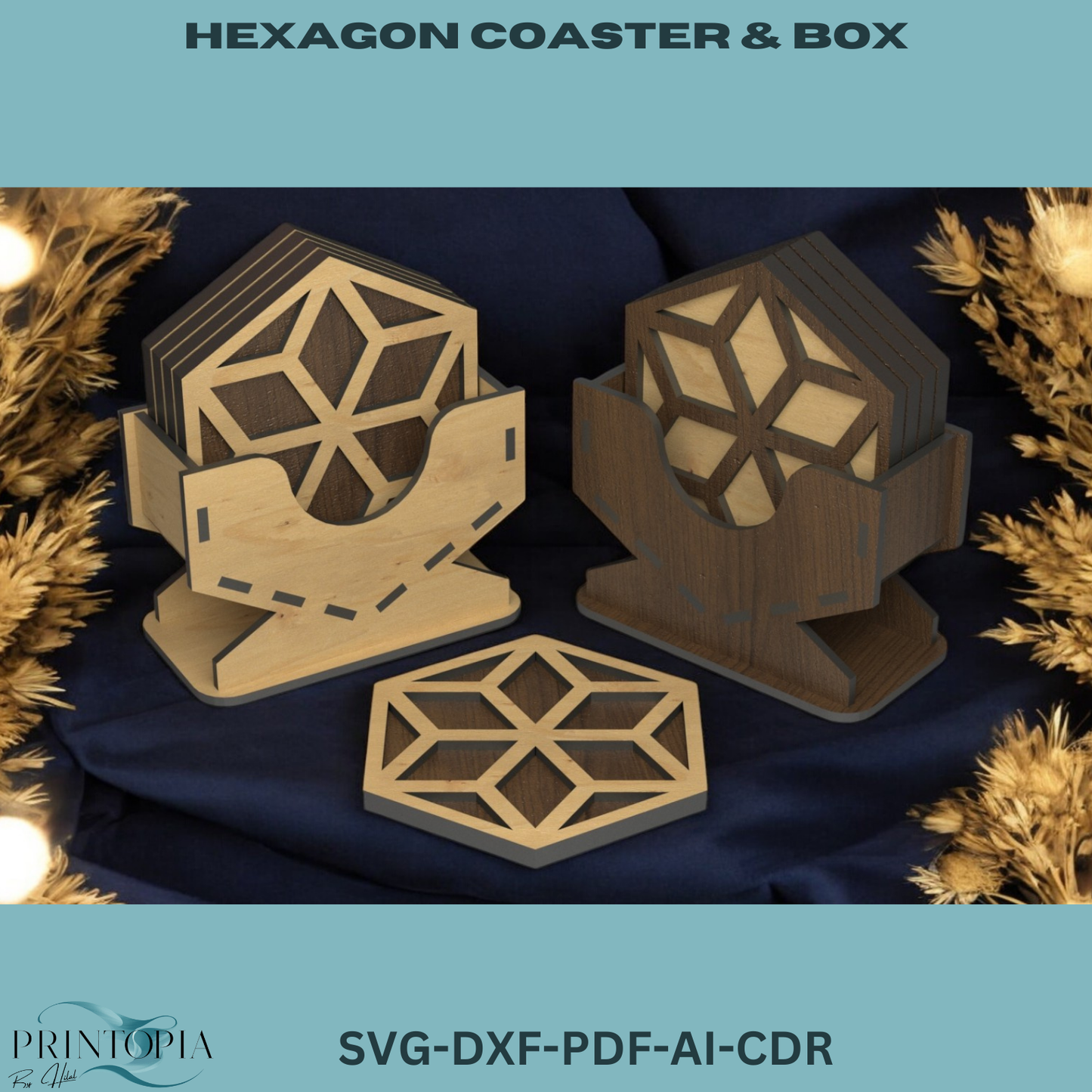 Hexagon Coaster and Box Design - Stylish Laser Cut Project for Home Decor 190