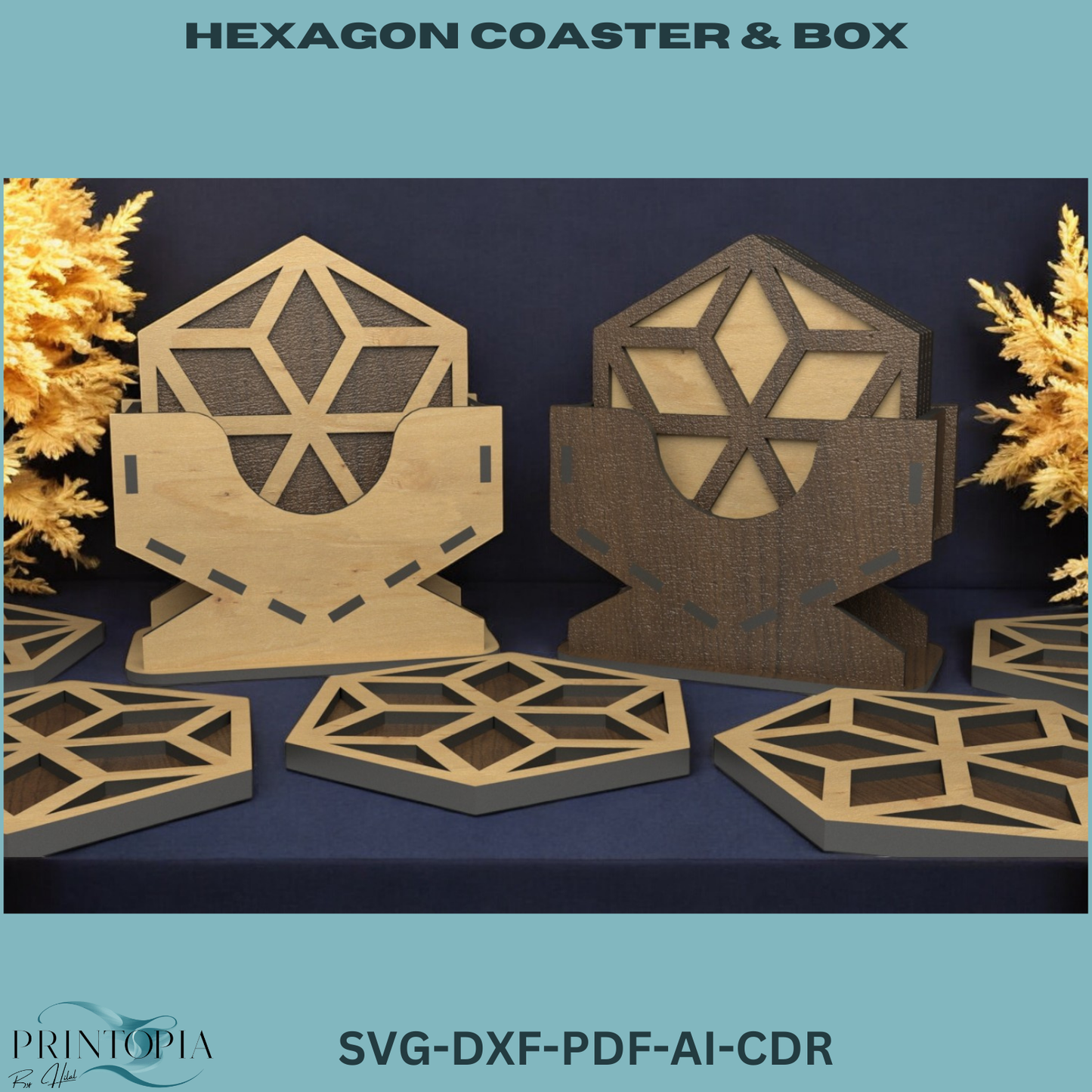 Hexagon Coaster and Box Design - Stylish Laser Cut Project for Home Decor 190
