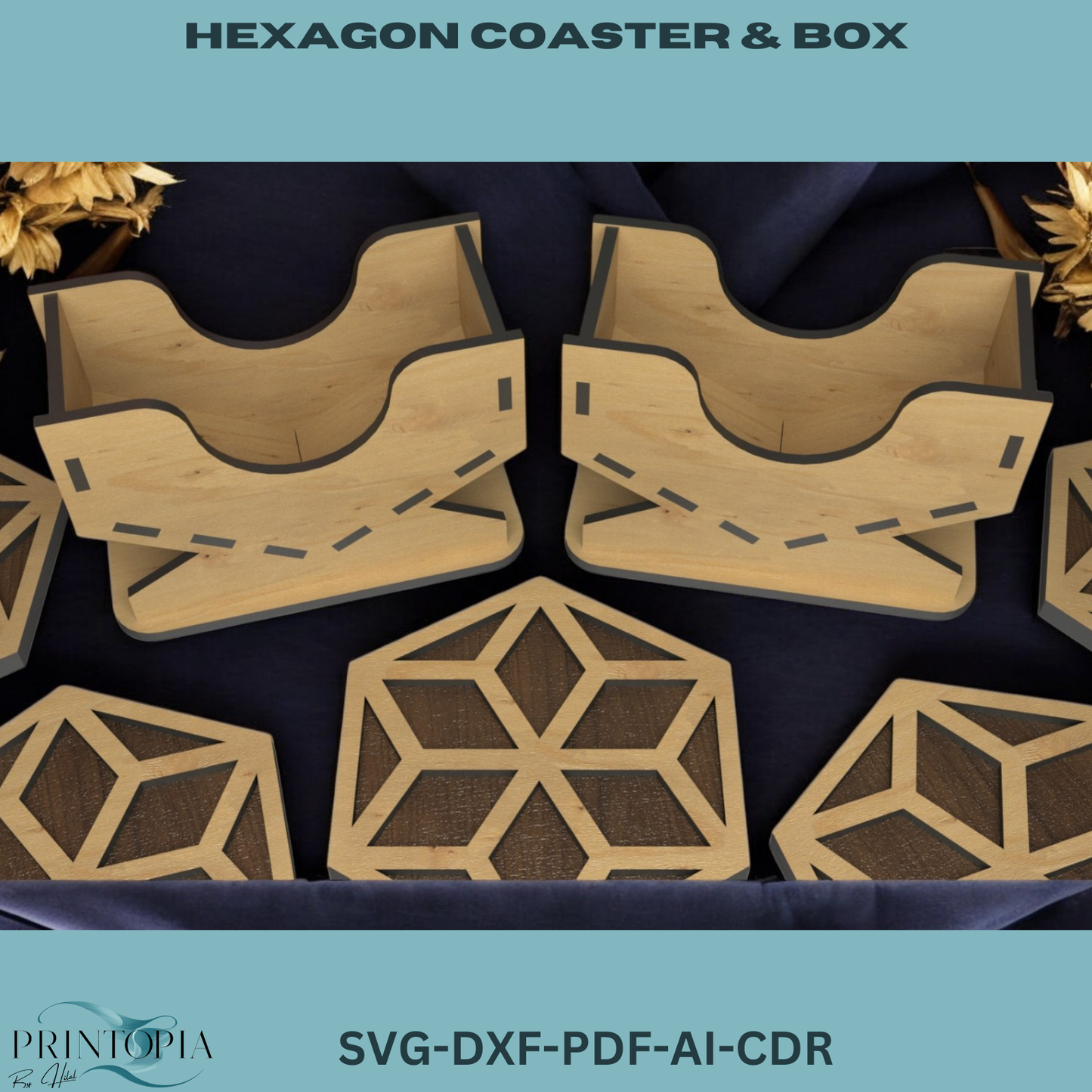 Hexagon Coaster and Box Design - Stylish Laser Cut Project for Home Decor 190
