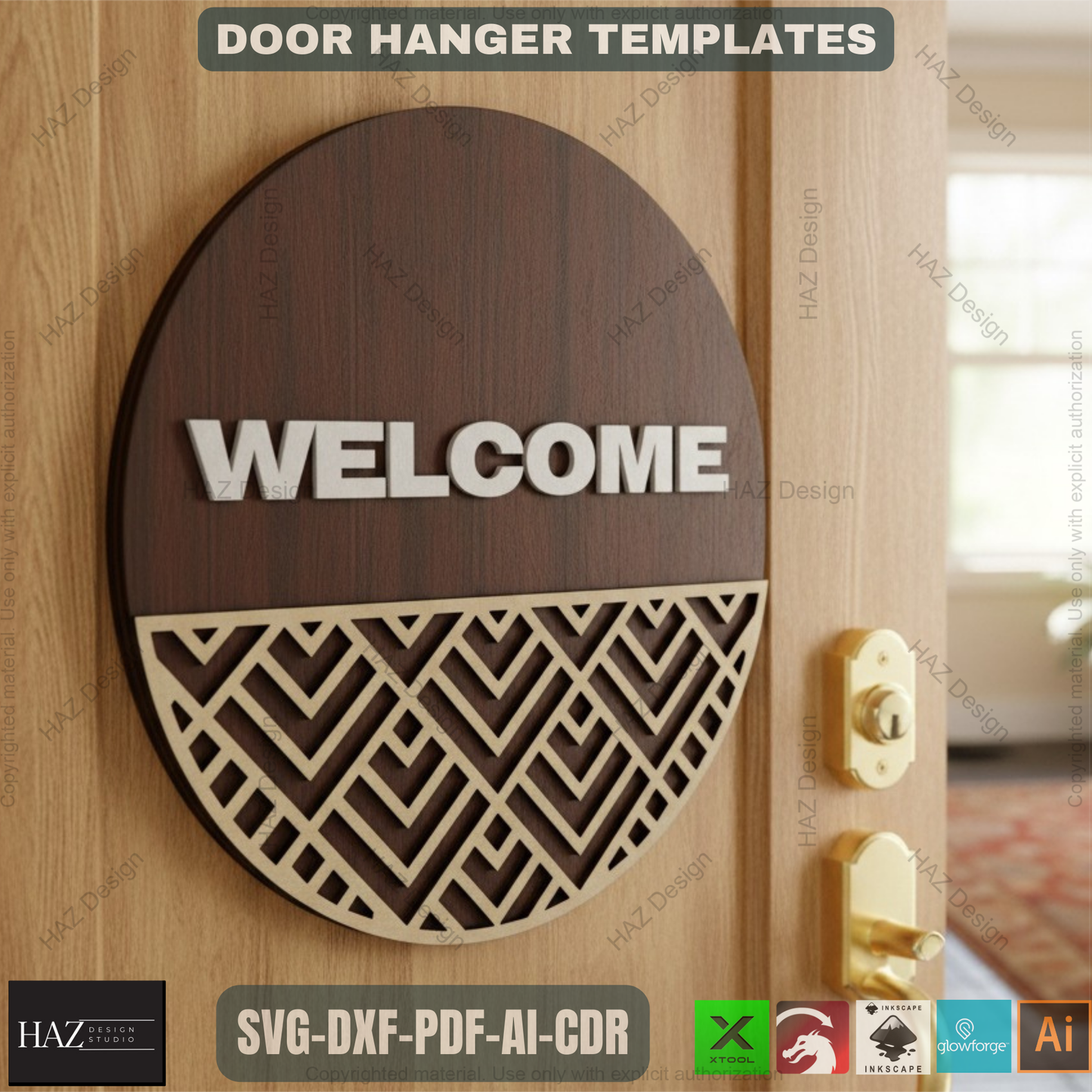 40x Door Hanging Signs with Patterns SVG Bundle, Laser Cut Welcome Door Hanger Templates, Digital Files for Glowforge Xtool Laser CNC 475
