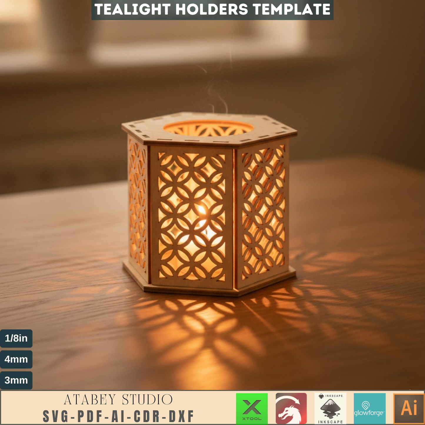 Laser Cut Tealight Holder SVG, Lantern Template Digital File, DIY Candle Decor Glowforge Xtool Ready, Wooden Luminary 543