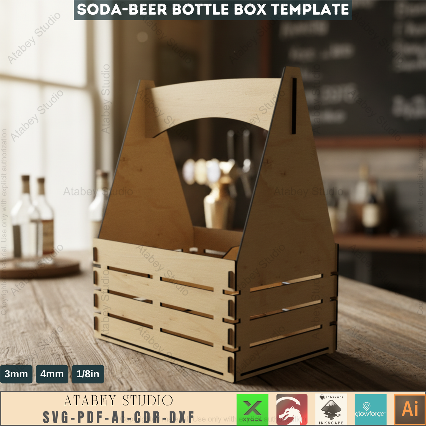 Beer Caddy Laser Cut Files / Beer Carrier Box / Fathers Day Gift / Bottle Box Laser Cut Files SVG, DXF, CDR Download 545