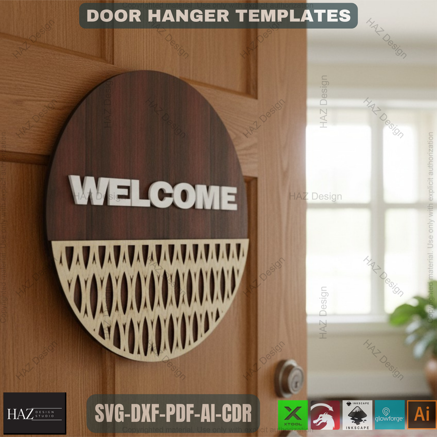 40x Door Hanging Signs with Patterns SVG Bundle, Laser Cut Welcome Door Hanger Templates, Digital Files for Glowforge Xtool Laser CNC 475