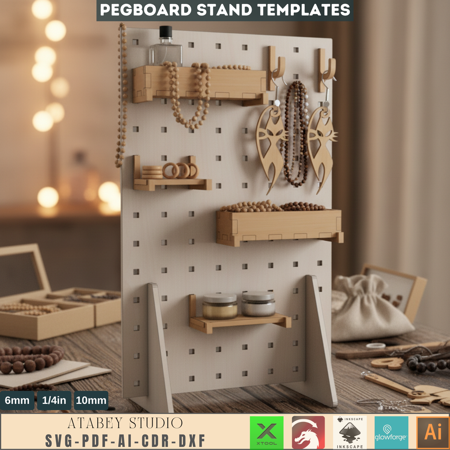 DIY Pegboard Stand & Hooks - Customizable Laser Cut Accessories for Craft Organization 643