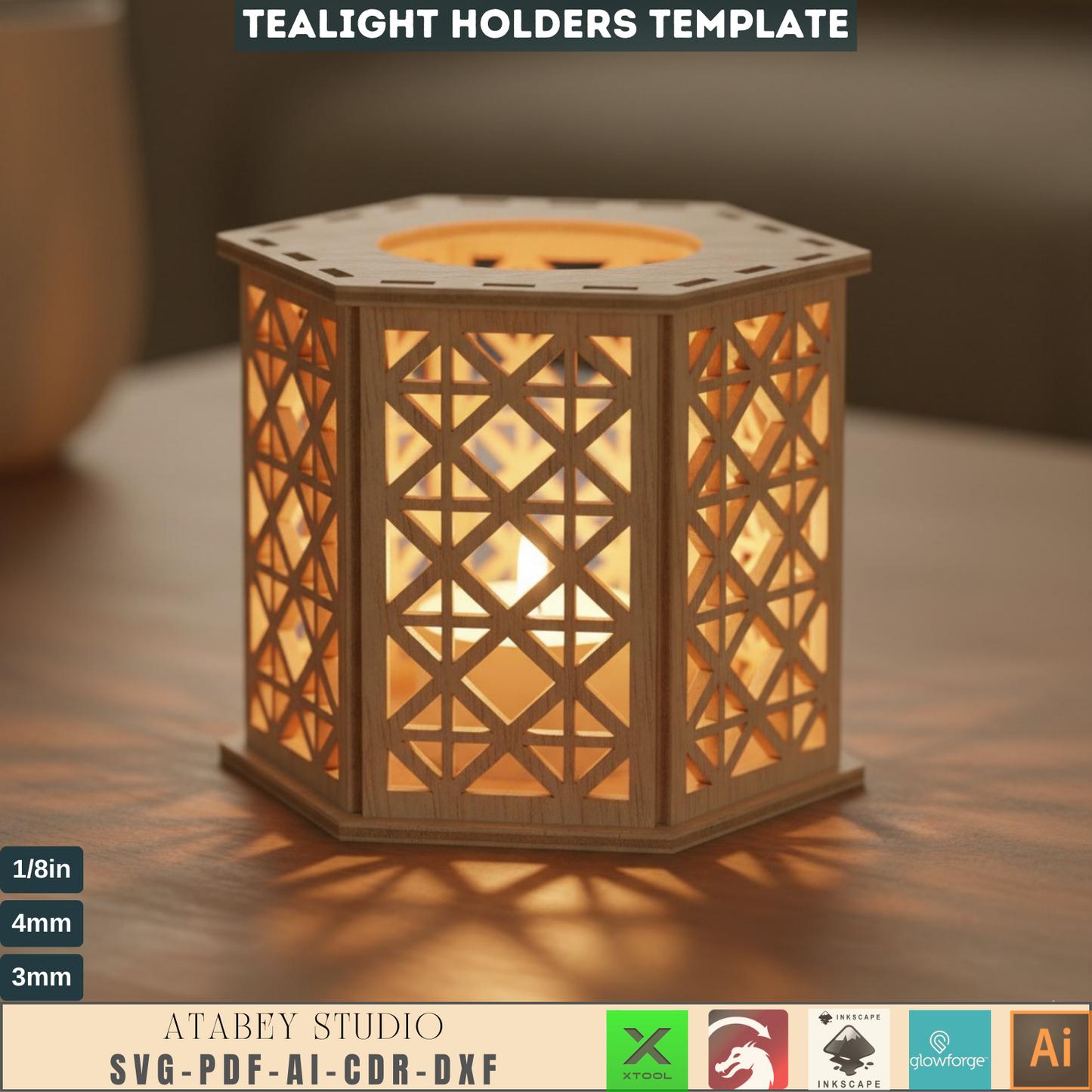 Laser Cut Tealight Holder SVG, Lantern Template Digital File, DIY Candle Decor Glowforge Xtool Ready, Wooden Luminary 543