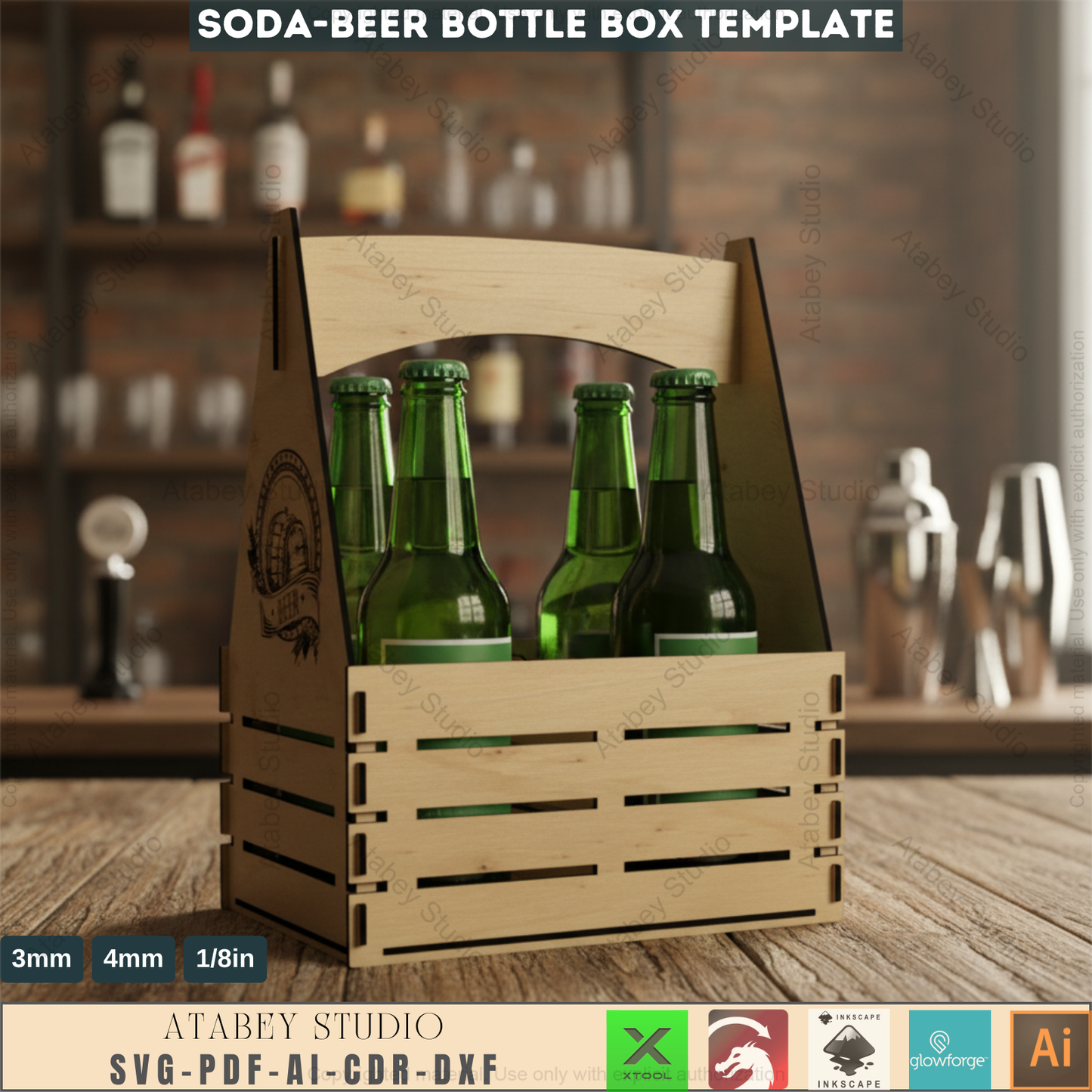 Beer Caddy Laser Cut Files / Beer Carrier Box / Fathers Day Gift / Bottle Box Laser Cut Files SVG, DXF, CDR Download 545