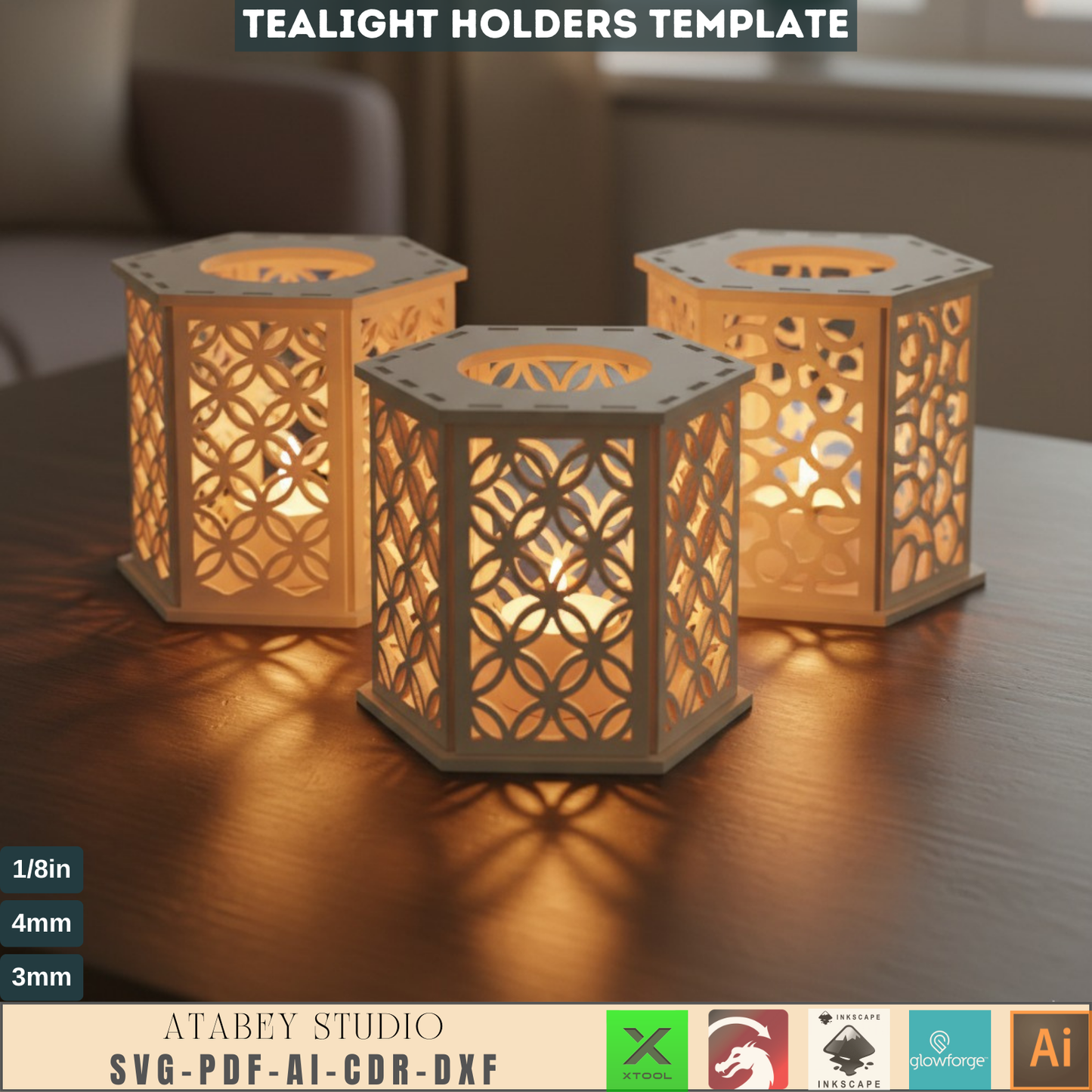 Laser Cut Tealight Holder SVG, Lantern Template Digital File, DIY Candle Decor Glowforge Xtool Ready, Wooden Luminary 543