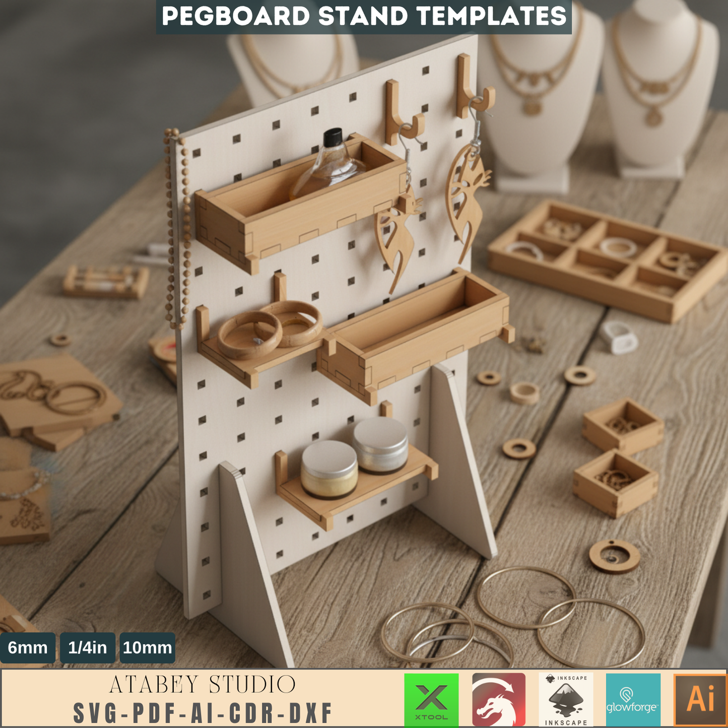 DIY Pegboard Stand & Hooks - Customizable Laser Cut Accessories for Craft Organization 643
