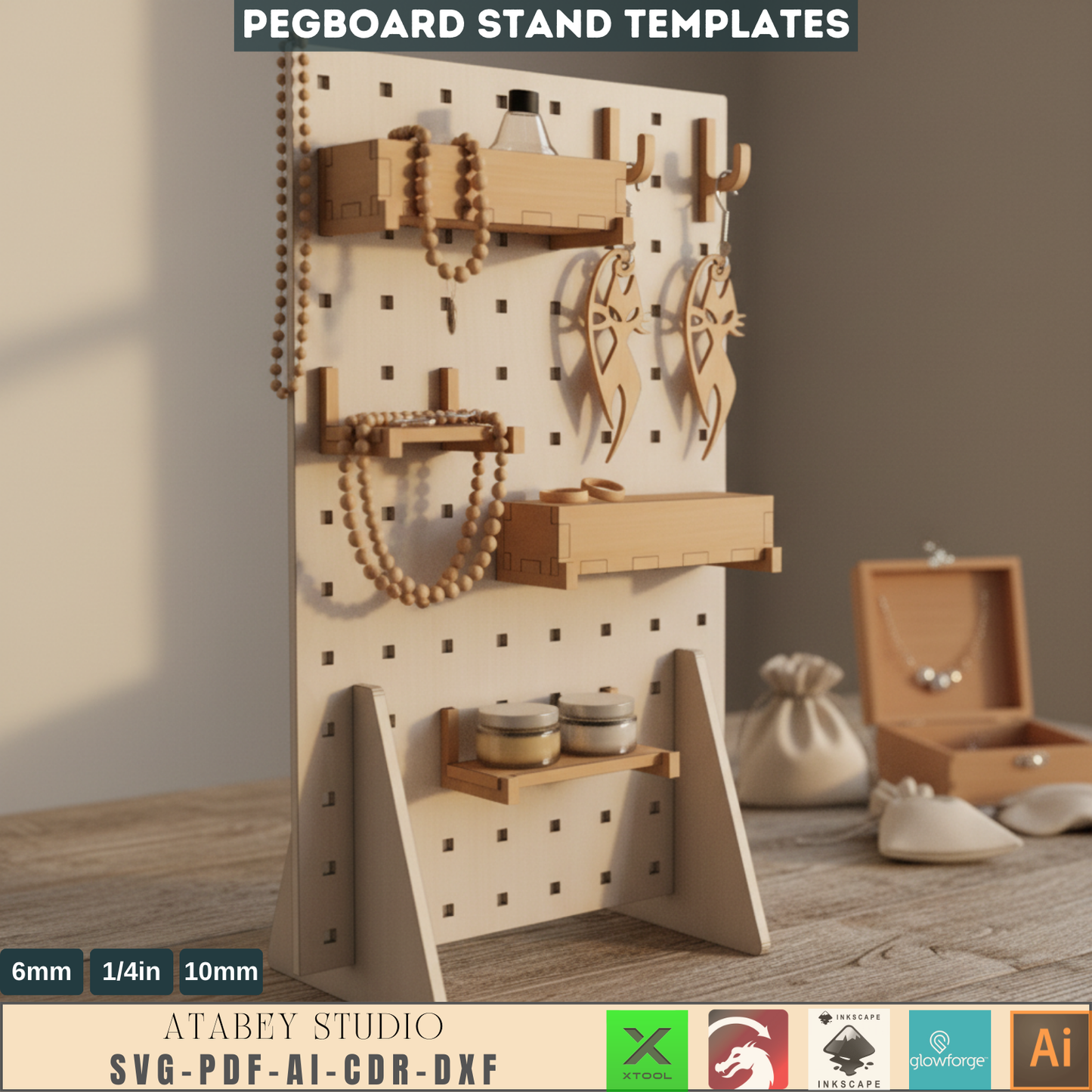 DIY Pegboard Stand & Hooks - Customizable Laser Cut Accessories for Craft Organization 643