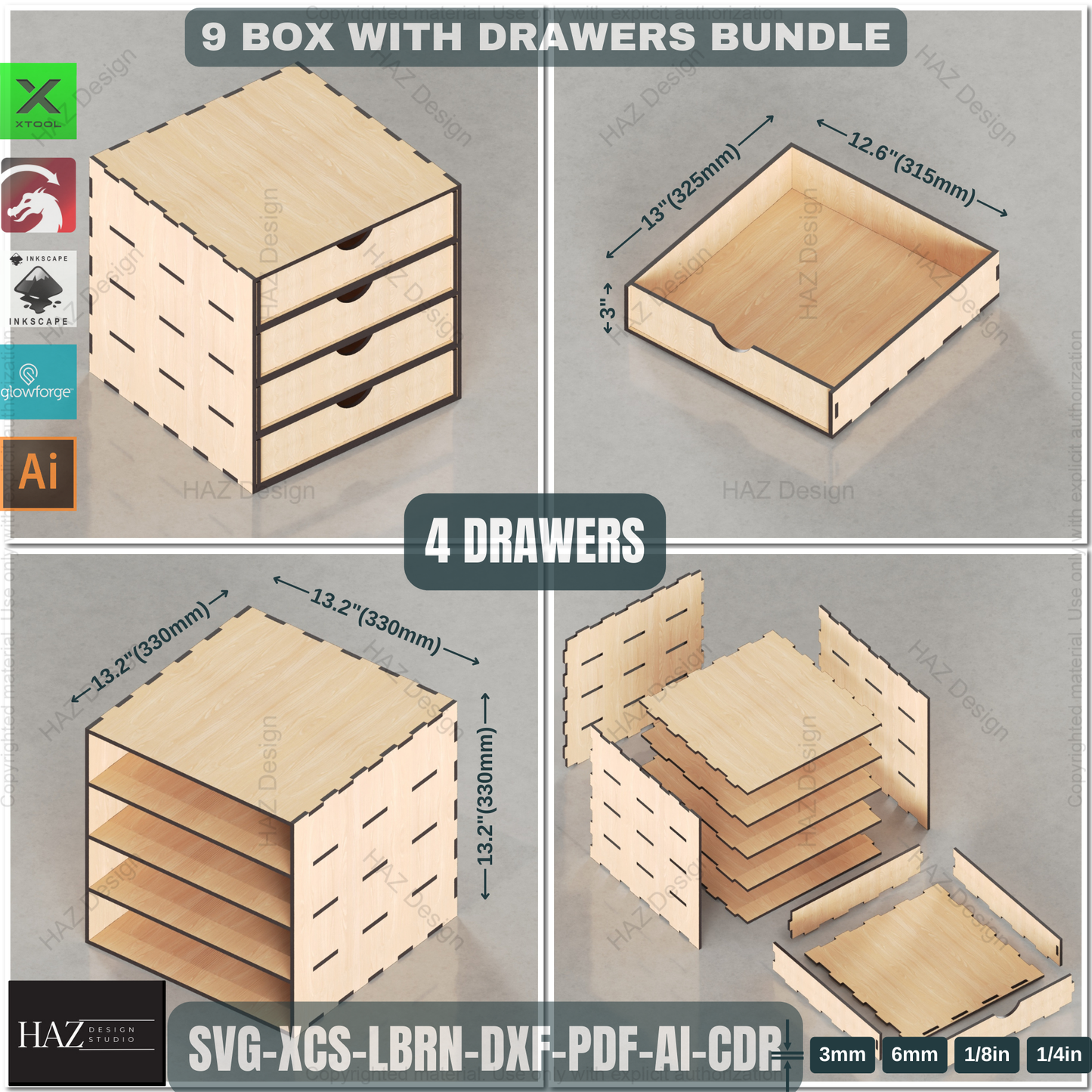 9 Laser Cut Chest of Drawers Designs: Stackable & Modular Box Plans | Digital Download,Build Your Own Storage: Laser Cut Drawer Box Blueprints | Stackable Organizer Bundle 442