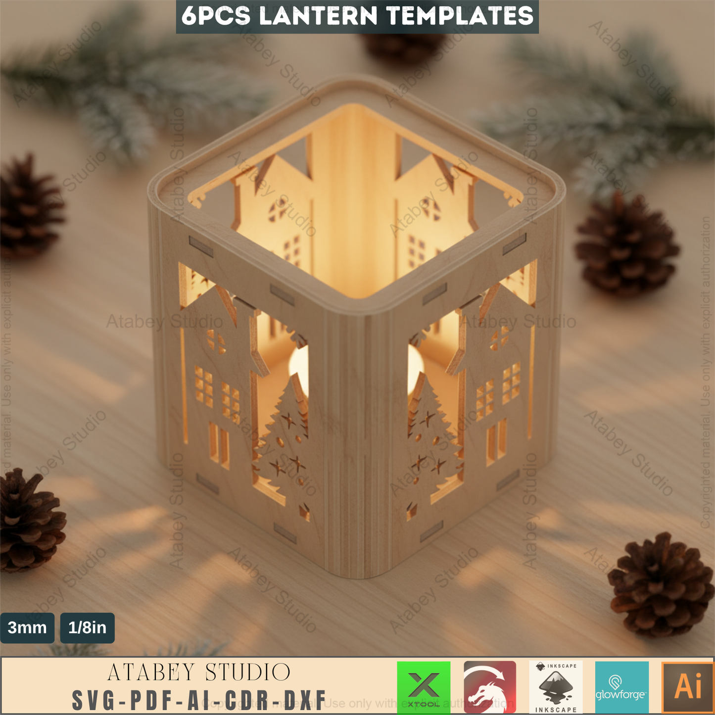 Christmas Lantern Template, Laser Cut Tealight Candle Holder, Winter Village SVG Files, Festive Home Decor Box 961