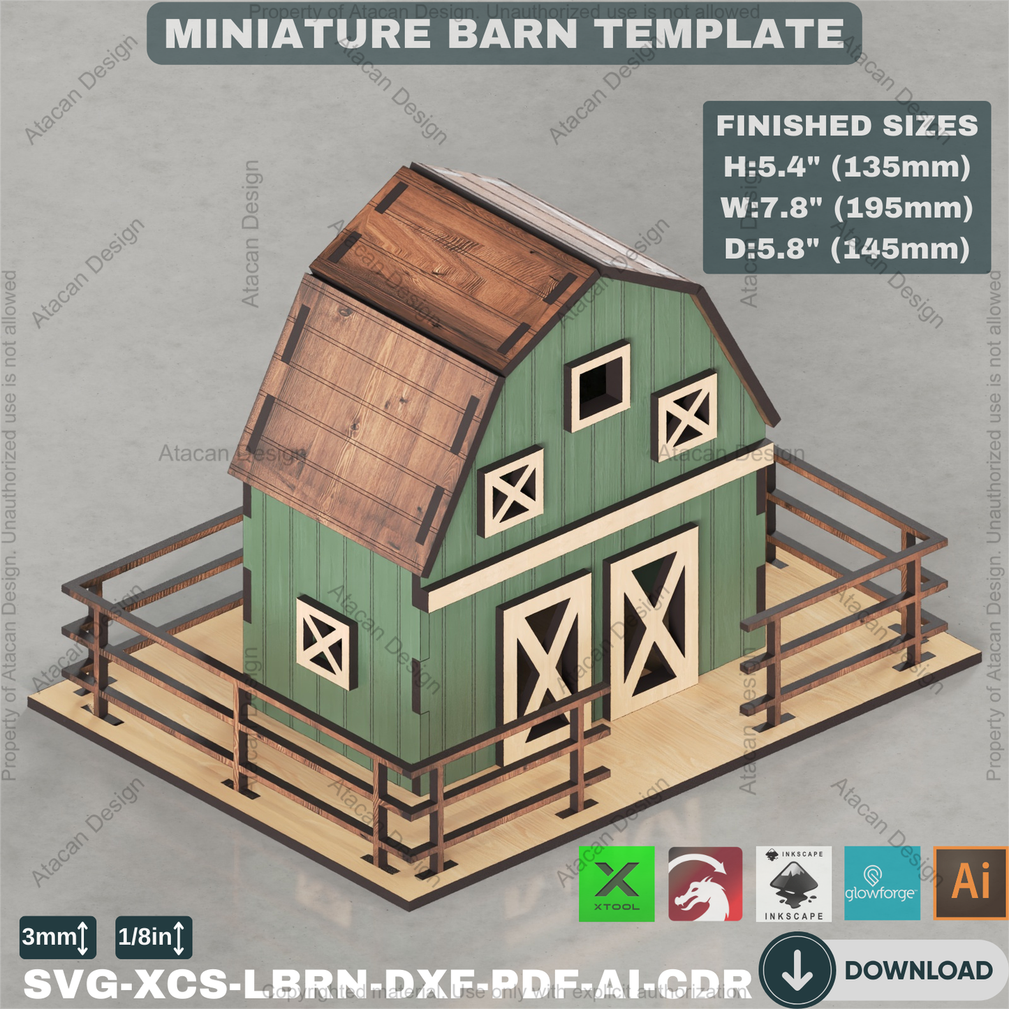 Laser Cut Farm Barn Template | Build Your Mini Village Scene | Model Building Plan 882