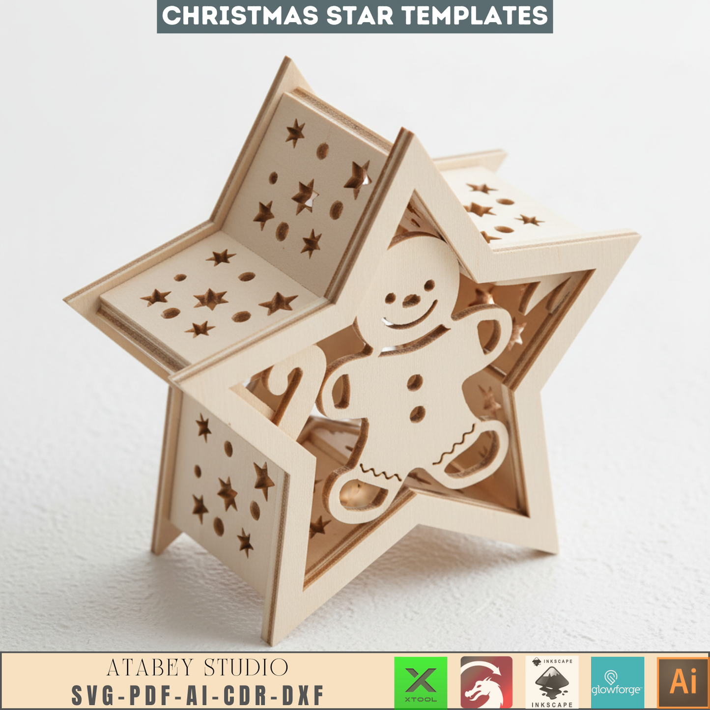 Christmas Star Lanterns Template - Winter Glow Candle Holder Design 956