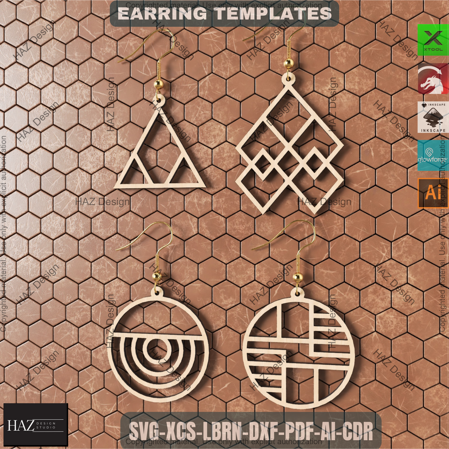 DIY Earring Laser Cut Files, Geometric Jewelry Design Bundle for Small Business, Wood Earring Templates for Xtool, Cricut and Silhouette 459