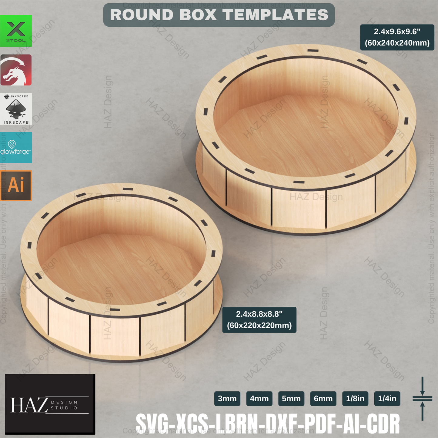 Laser Cut Gift Box: 8 Unique Sizes, Round Box Template 418