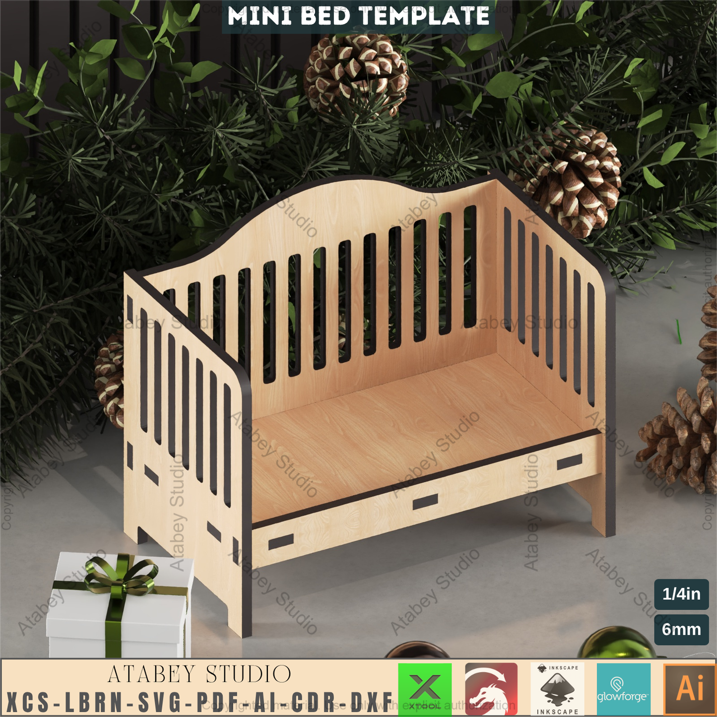 Doll Rocking Cradle Laser Cut File, Miniature Baby Crib Plan for Glowforge, Plywood Doll Furniture SVG