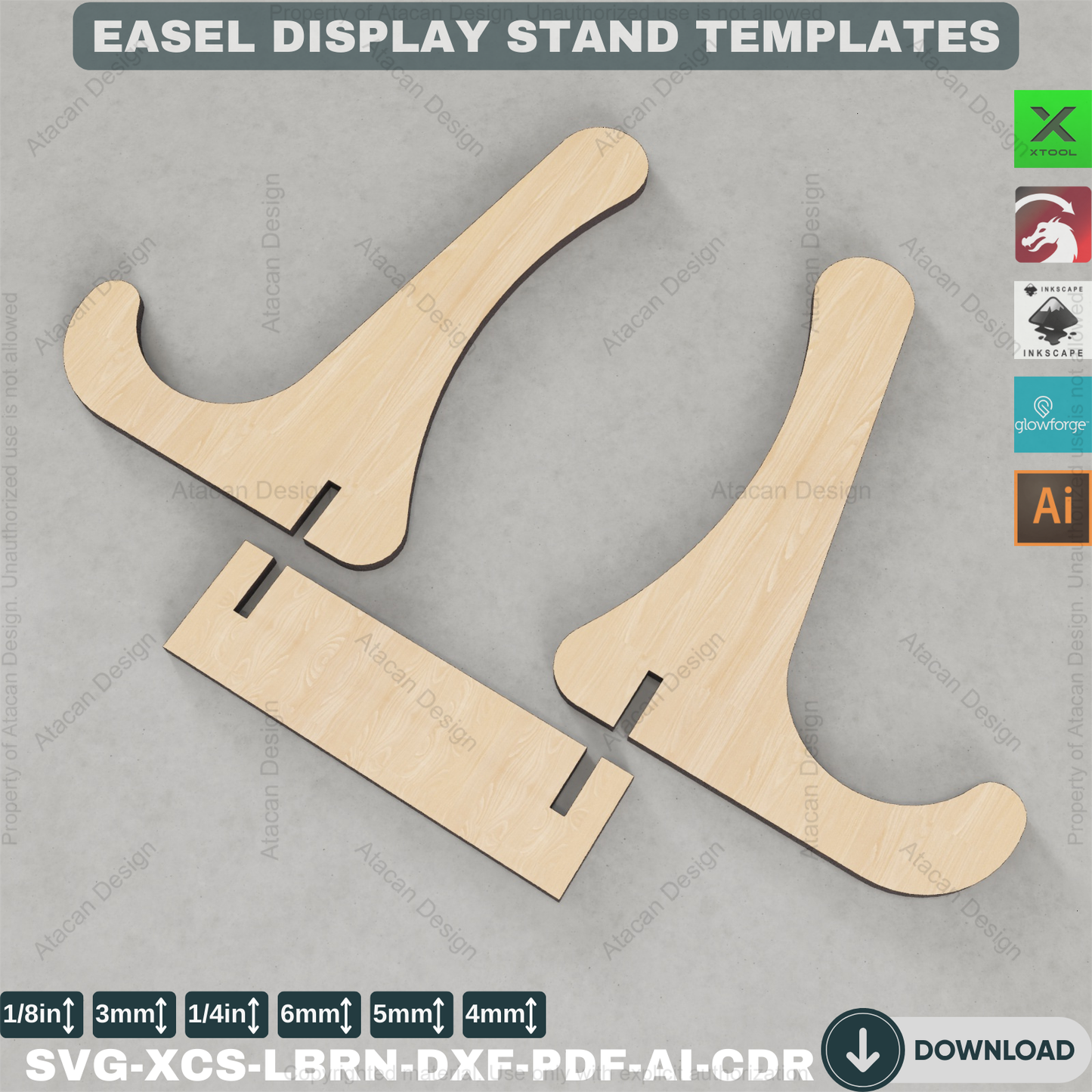 Easel display svg DXF Plate stand Laser cut files / Easel Holder Svg files / Laser Cut Easels ADS079