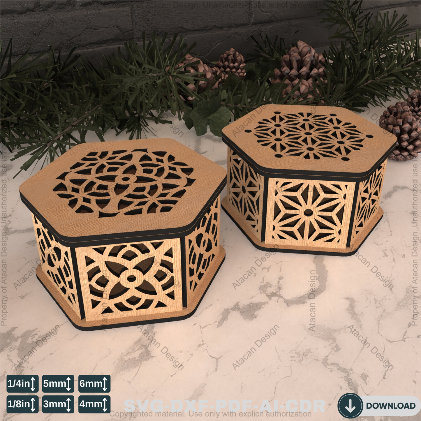 Hexagon Laser Cut Gift Box - Elegant Decorative Wooden Wedding Favor Box,jewellery case Design 796