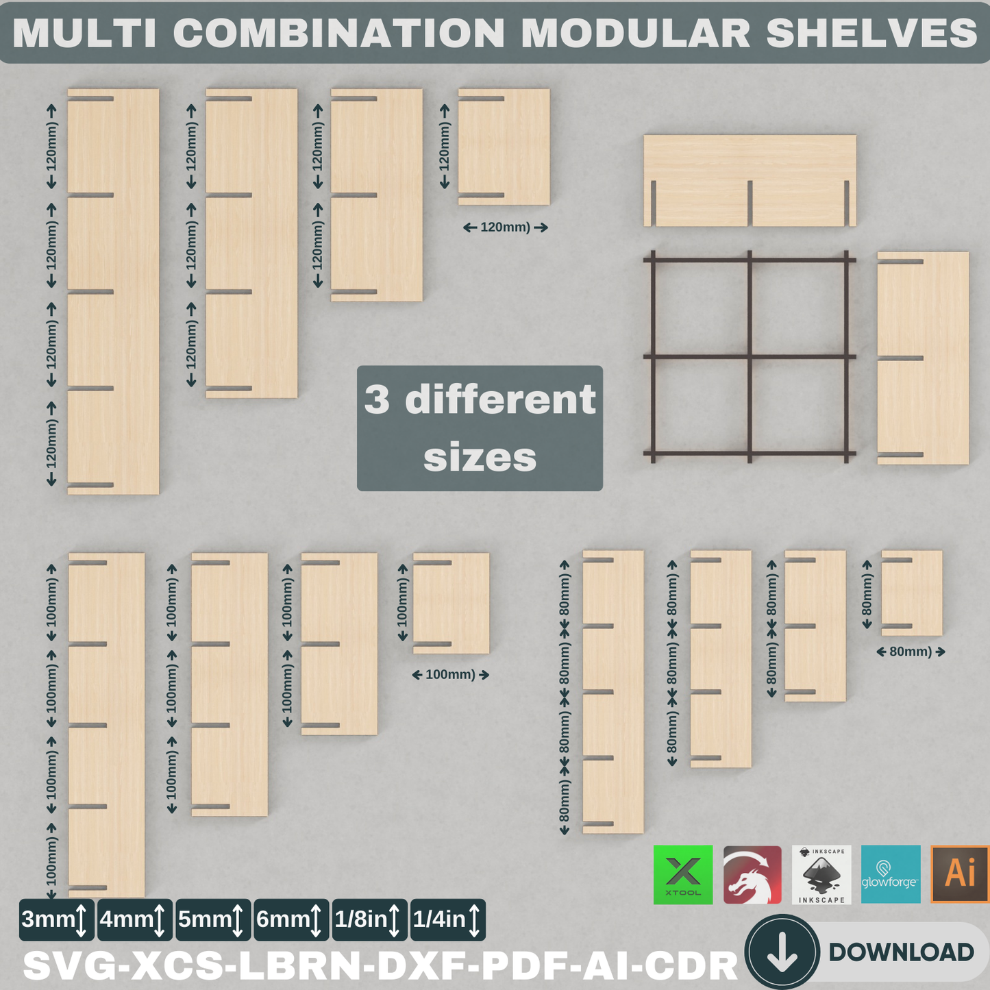 Laser Cut Modular Cube Storage Shelves Plan. Easy Assembly DIY Display Organizer 880