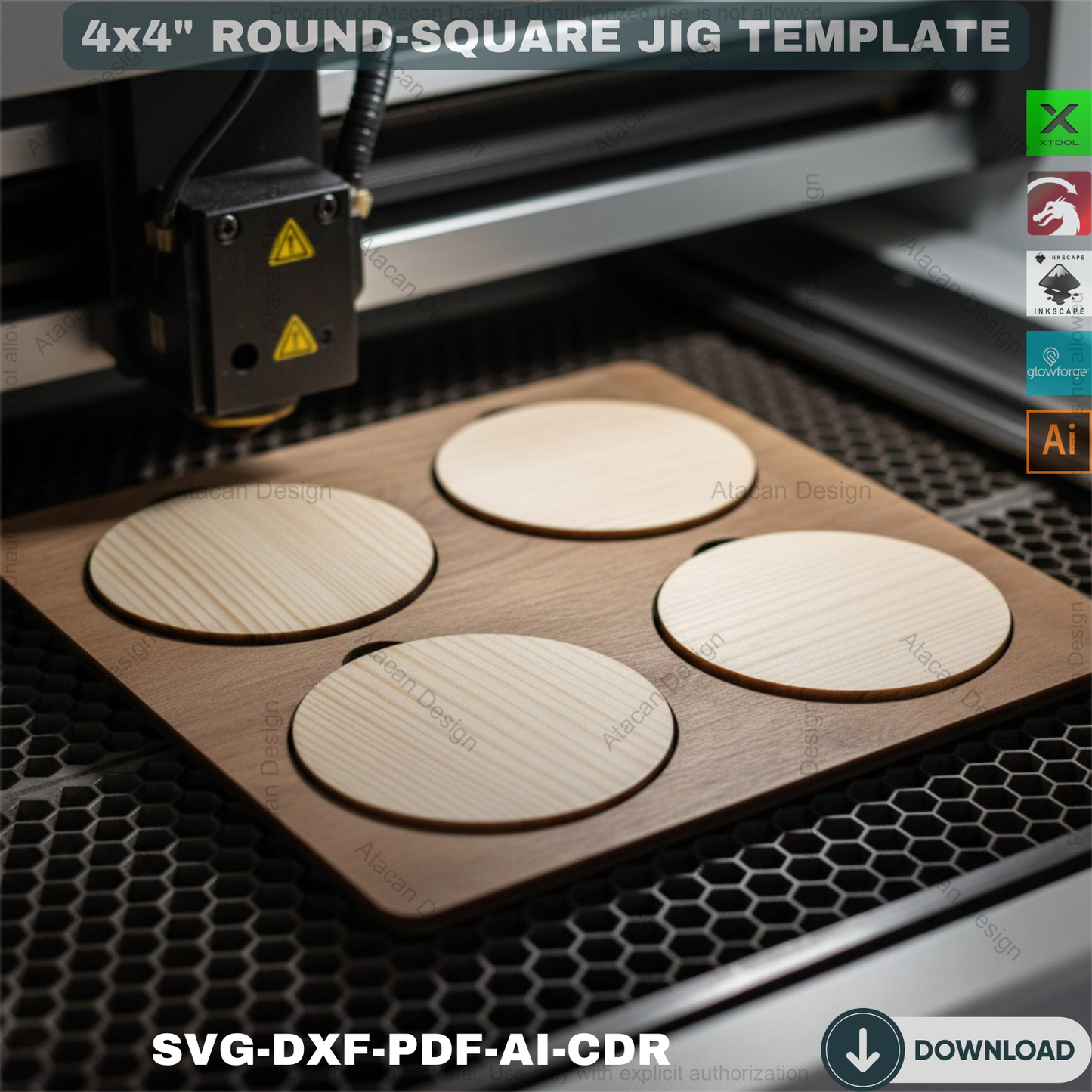 Laser Cut 4x4 Inch Square and 4 Inch Circle Jig - Perfect for Engraving and Cutting Projects 697