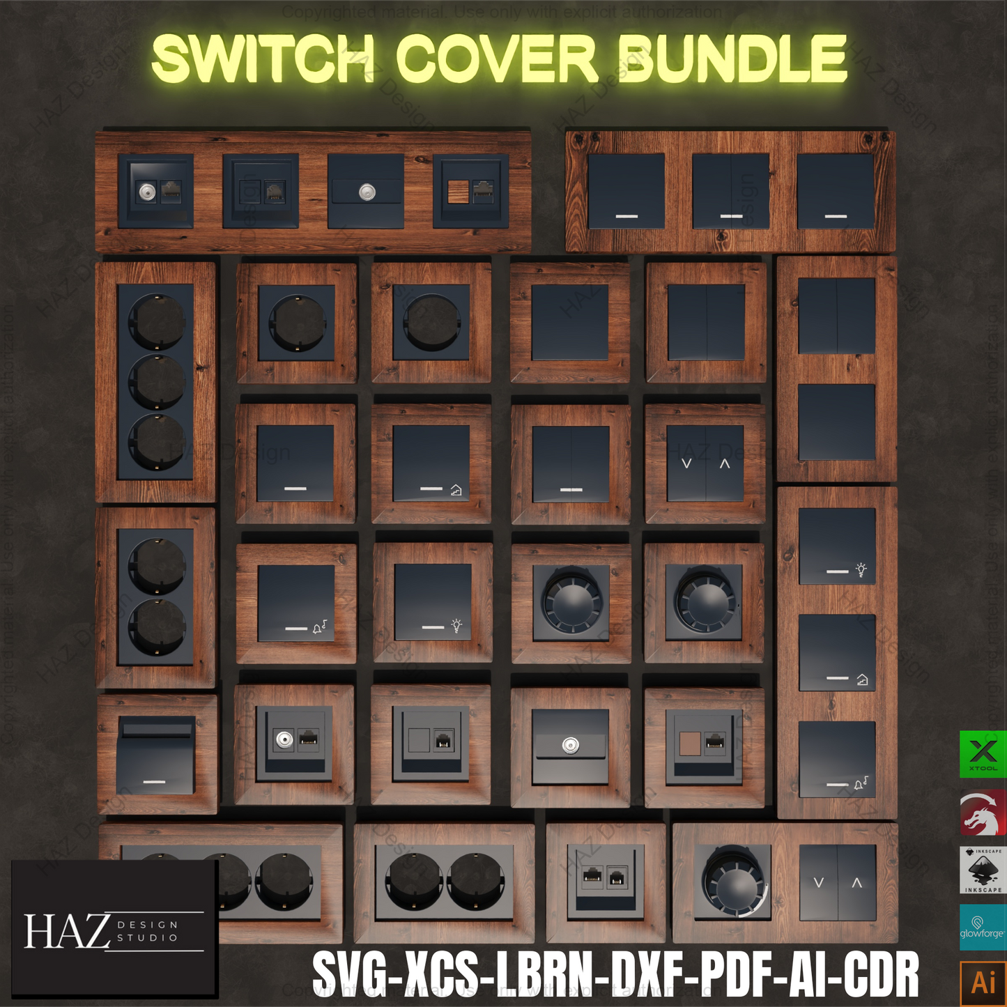 Laser Cut Switch Cover Bundle | SVG File | Outlet Plates | Wall Plate Set | xTool Compatible | Home Decor400