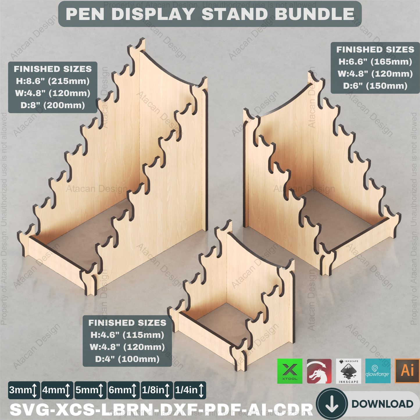 Tiered Pen Display Laser Cut Files | Professional Showcase Stands | Desk Organizer Bundle | Multi-Size 447