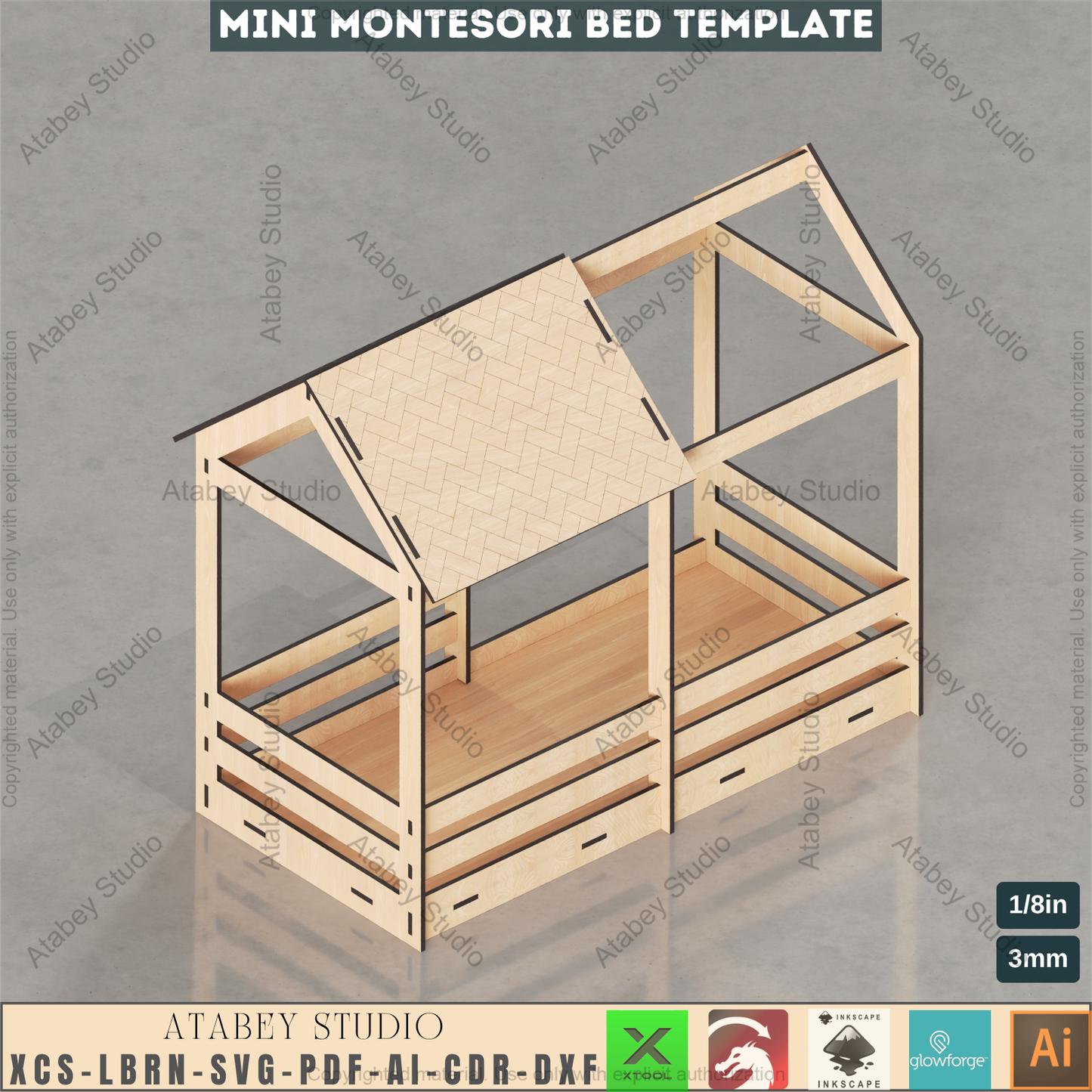 Montessori Doll Bed Laser Cut File, Miniature House Bed Plan for Glowforge, DIY Plywood Toddler Bed Craft